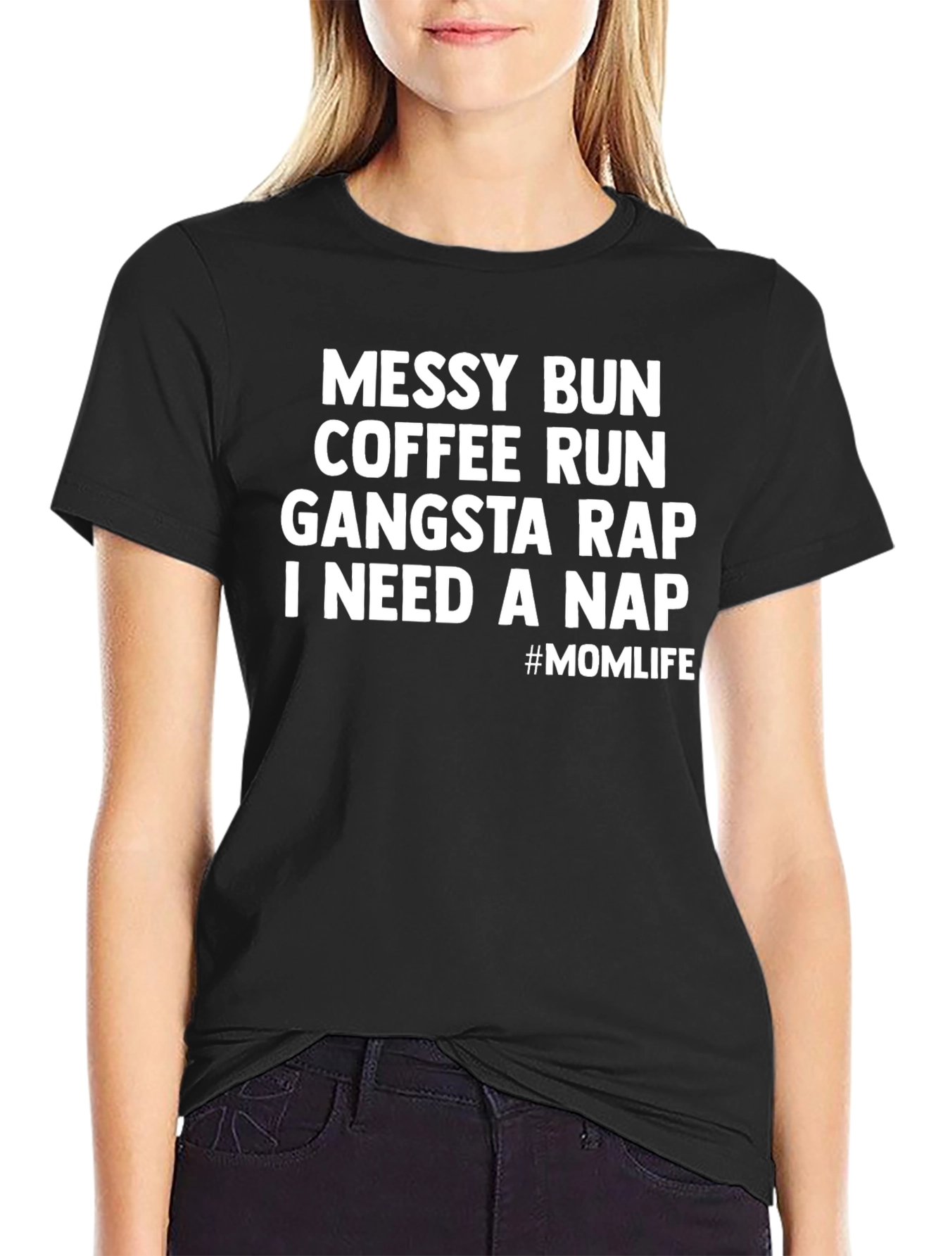 Black Messy Bun Momlife Graphic Tee view 2