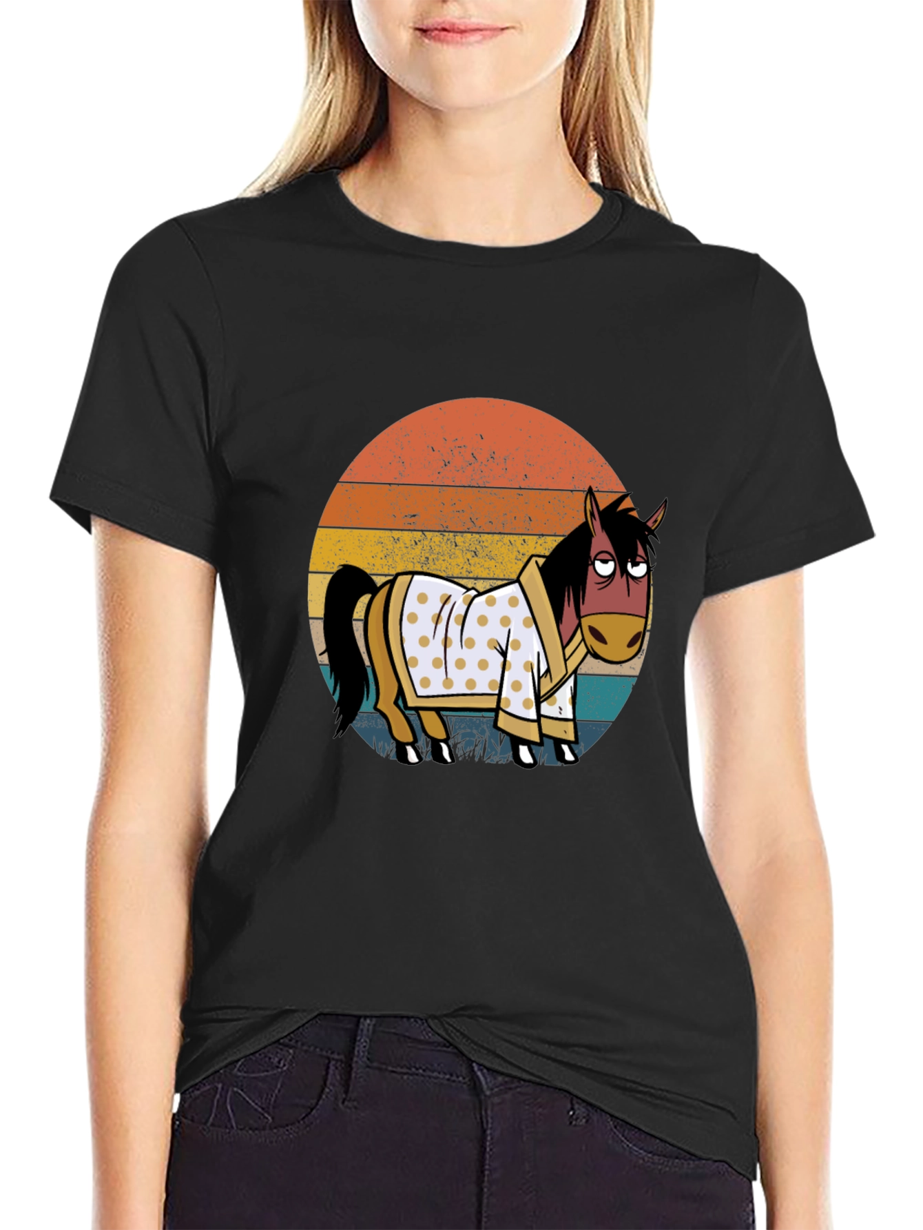 Black Retro Horse in Robe Graphic T-Shirt view 2