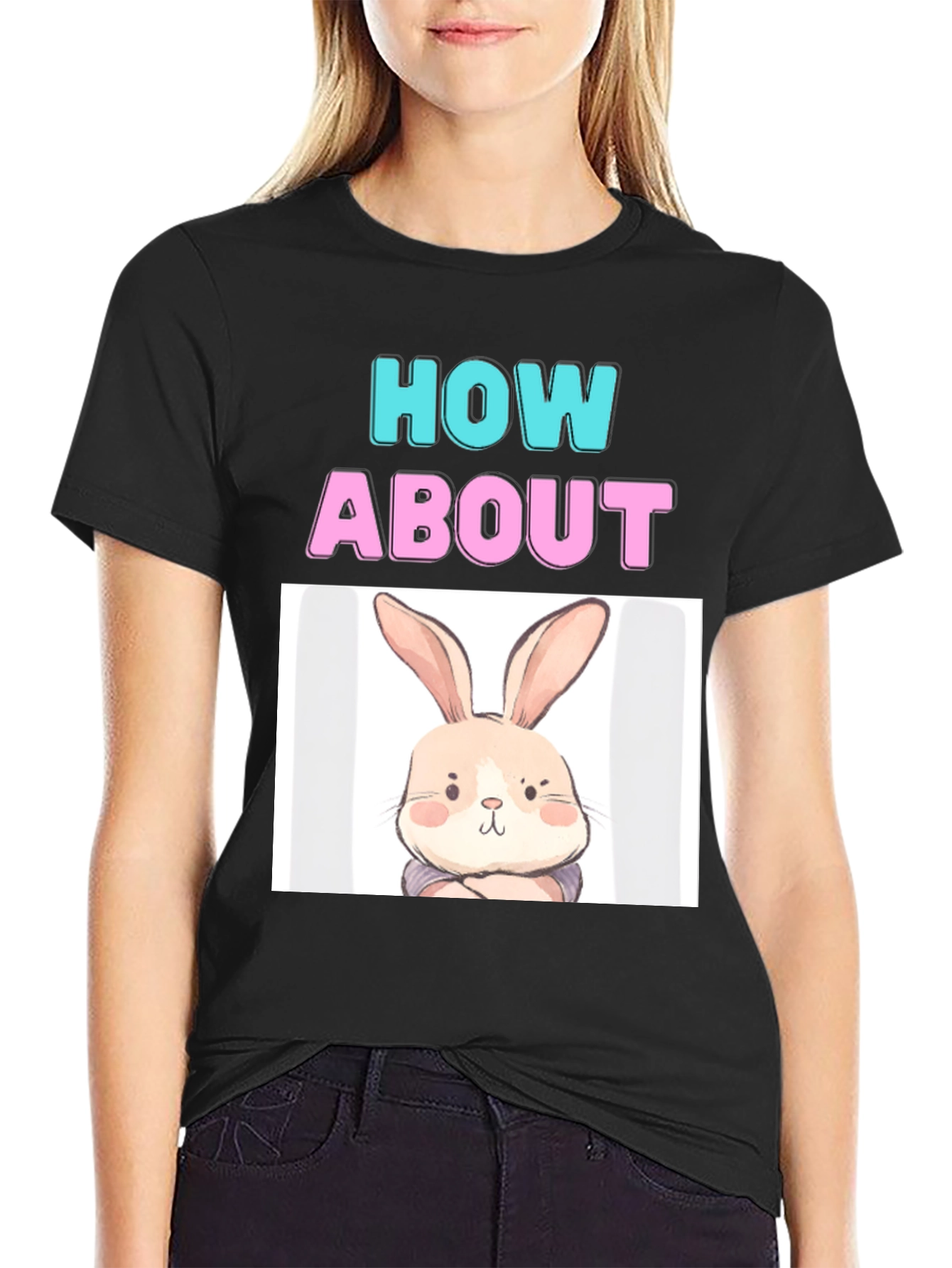 Black How About Bunny T-Shirt - Cute & Comfy view 2