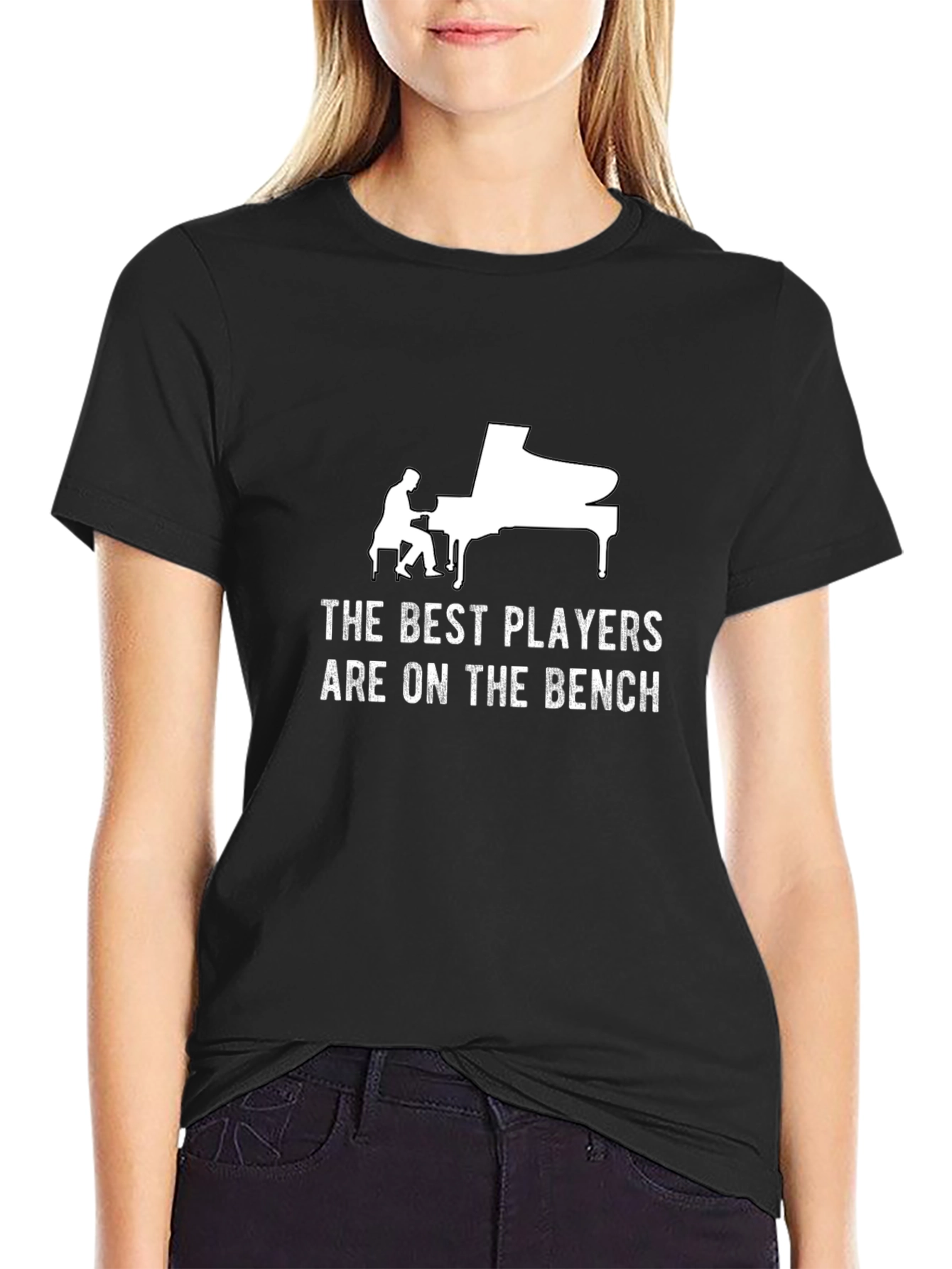 Black Funny Piano Player T-Shirt: The Best Players Are on the Bench view 2