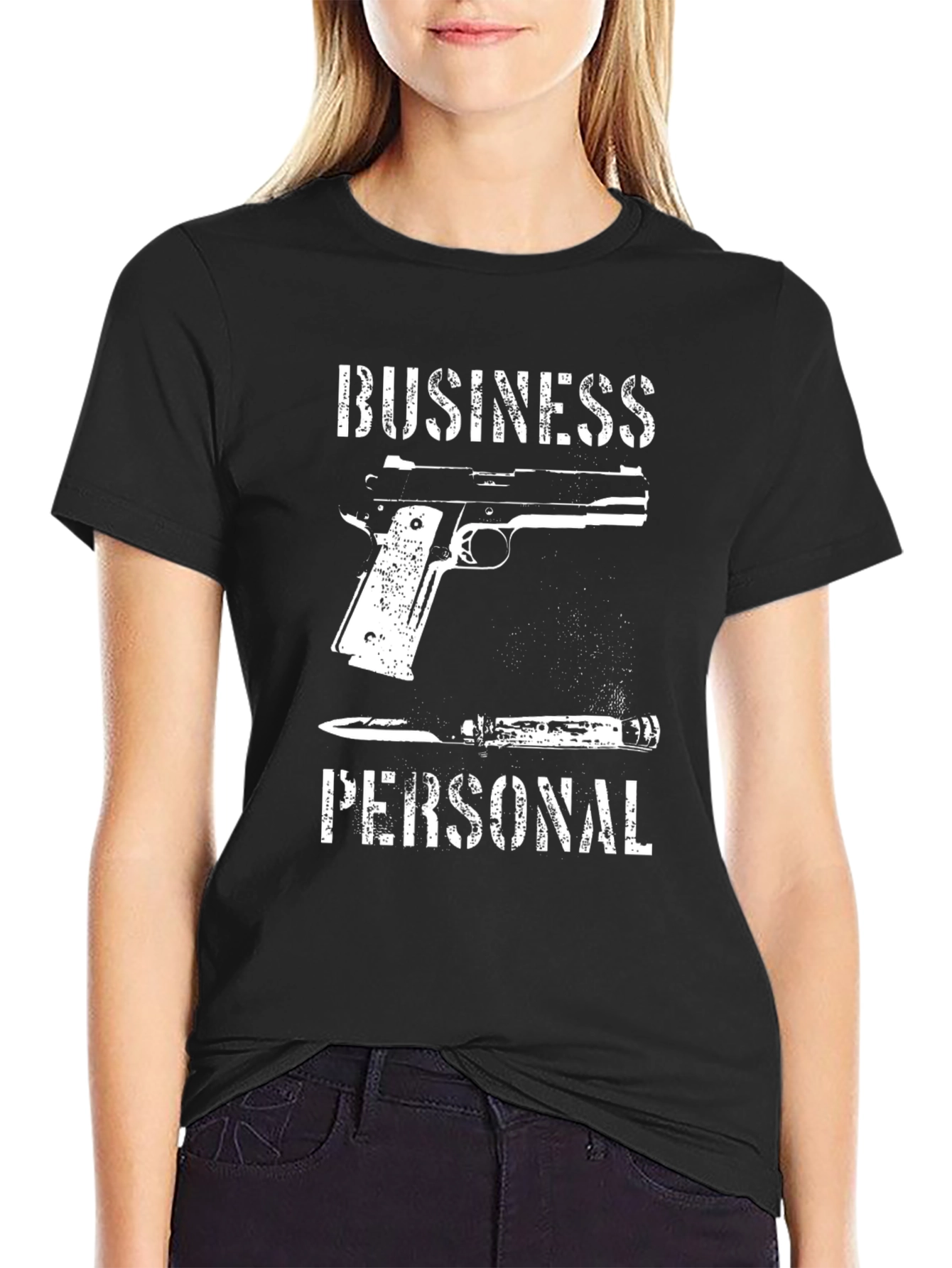 Black Business or Personal T-Shirt: Gun & Knife Graphic Tee view 2