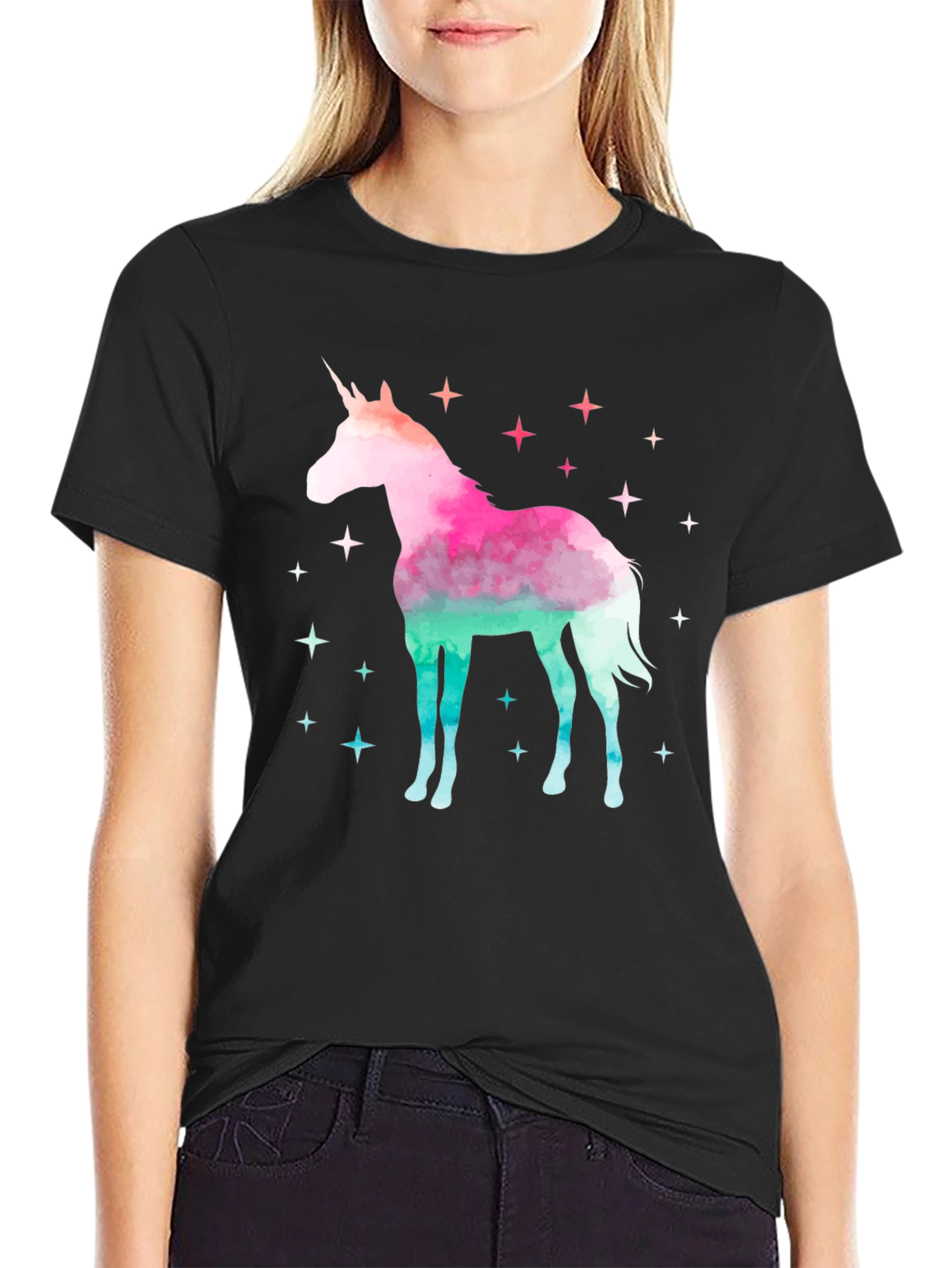 Black Unicorn Starry Night Graphic Tee - Cotton Blend view 2