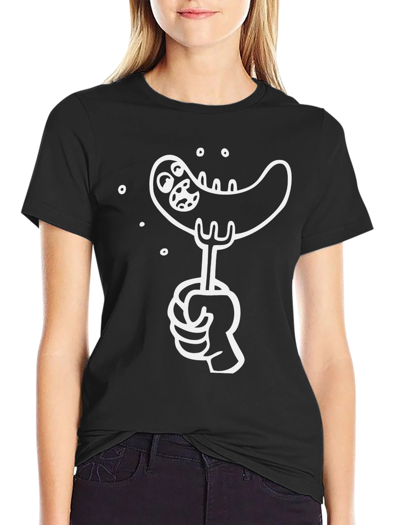 Black Funny Sausage Graphic Tee - Black Cotton T-Shirt view 2