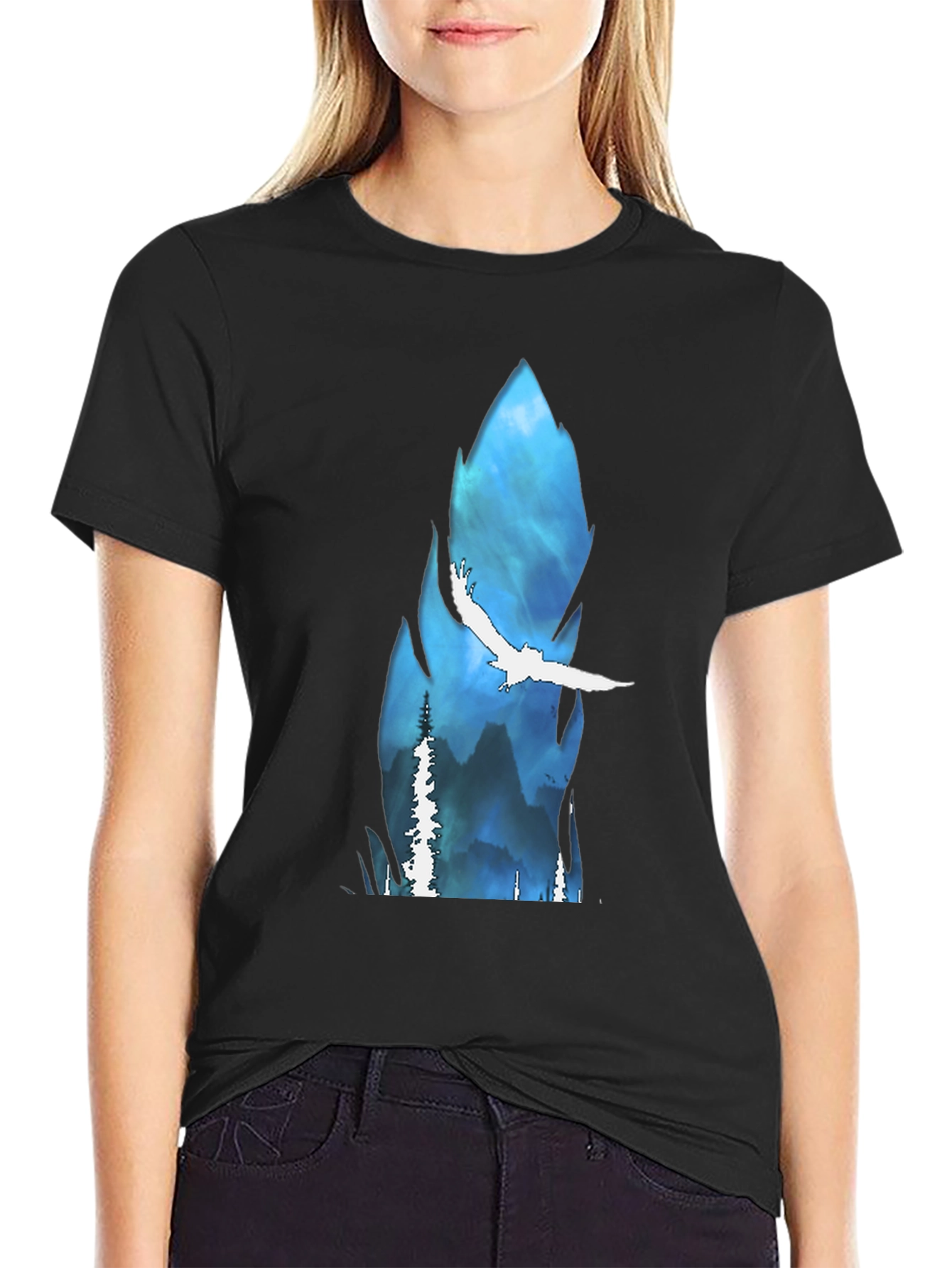 Black Nature Scene Graphic Tee - Black Cotton Blend Shirt view 2