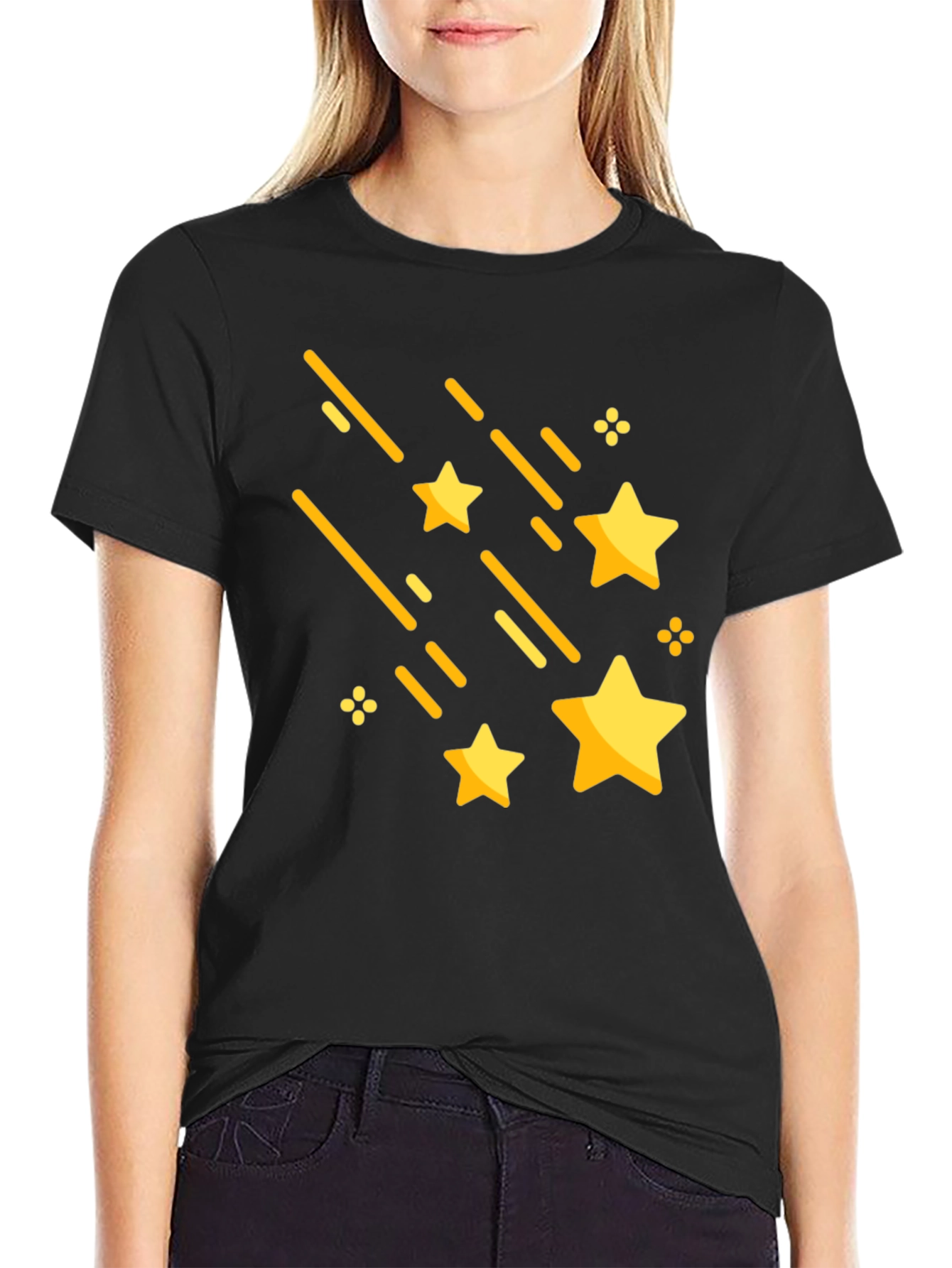 Black Shooting Stars Graphic Tee - Stylish Black Cotton T-Shirt view 2