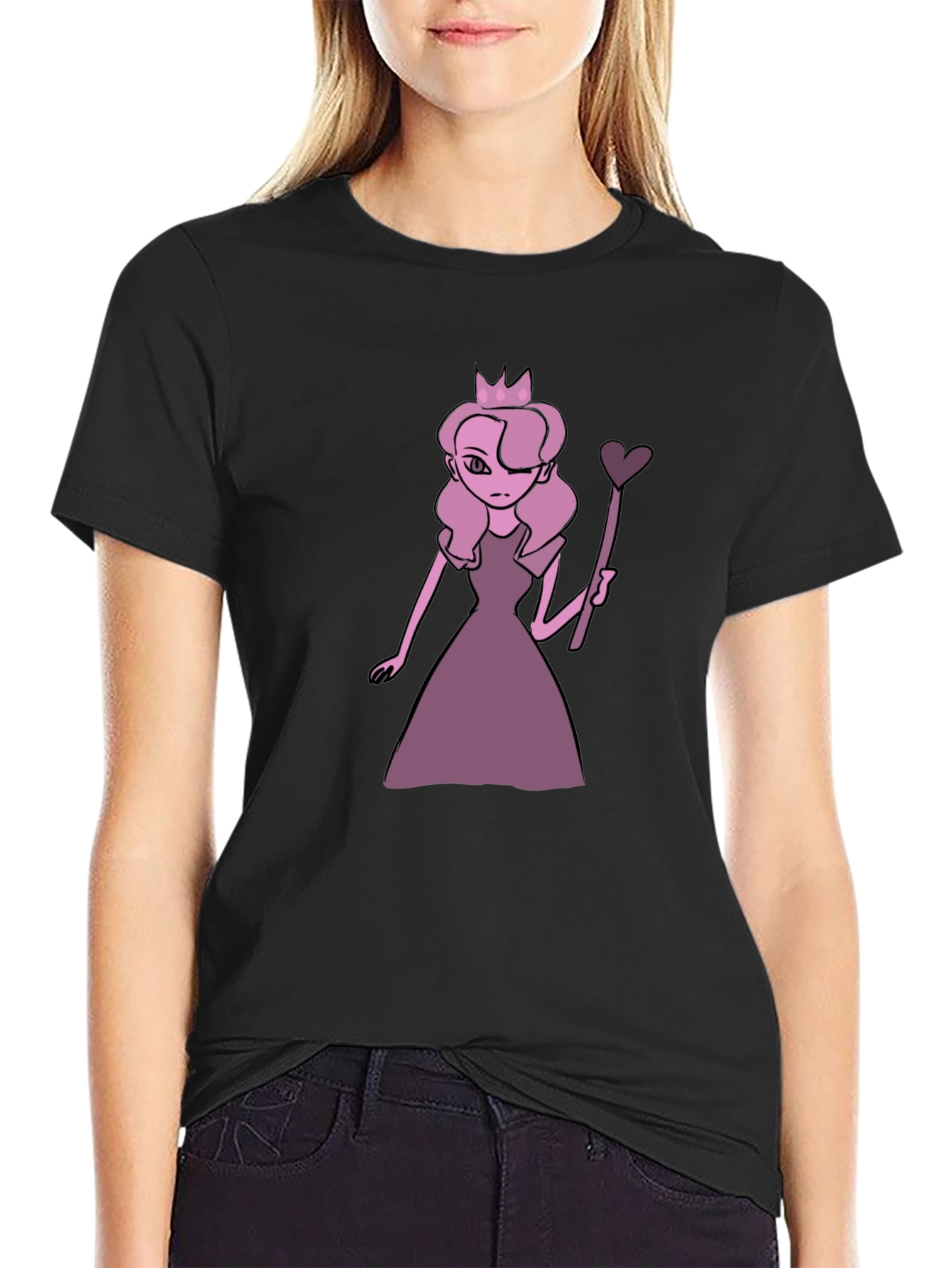 Black Queen Cartoon Graphic Black T-Shirt view 2