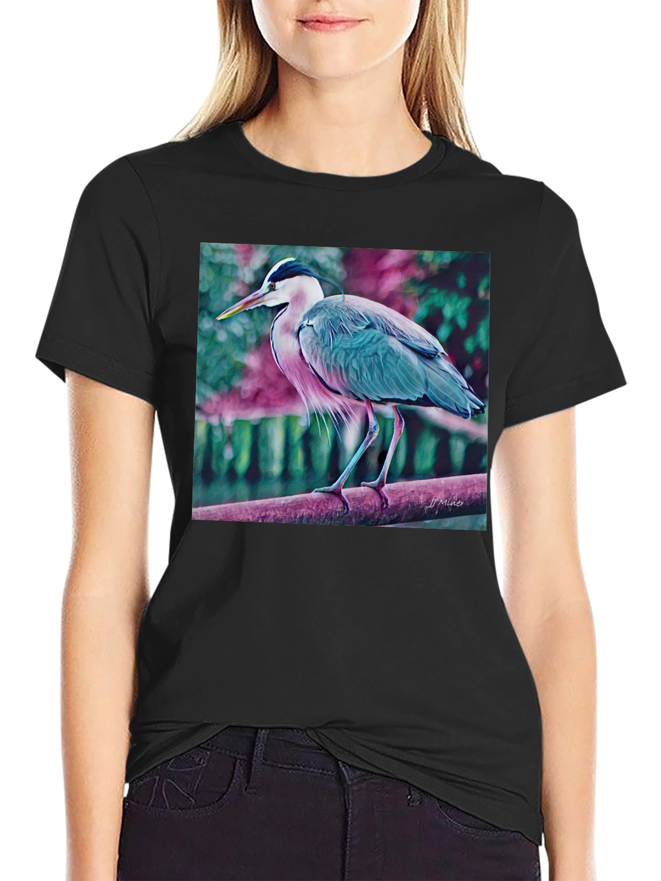 Black Heron Graphic T-Shirt - Nature Inspired Tee view 2
