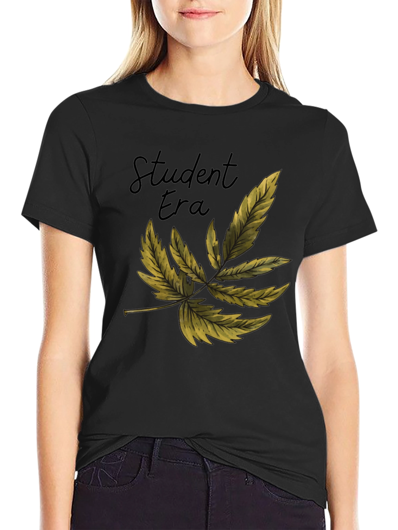 Black Student Era Leaf Graphic Black T-Shirt view 2