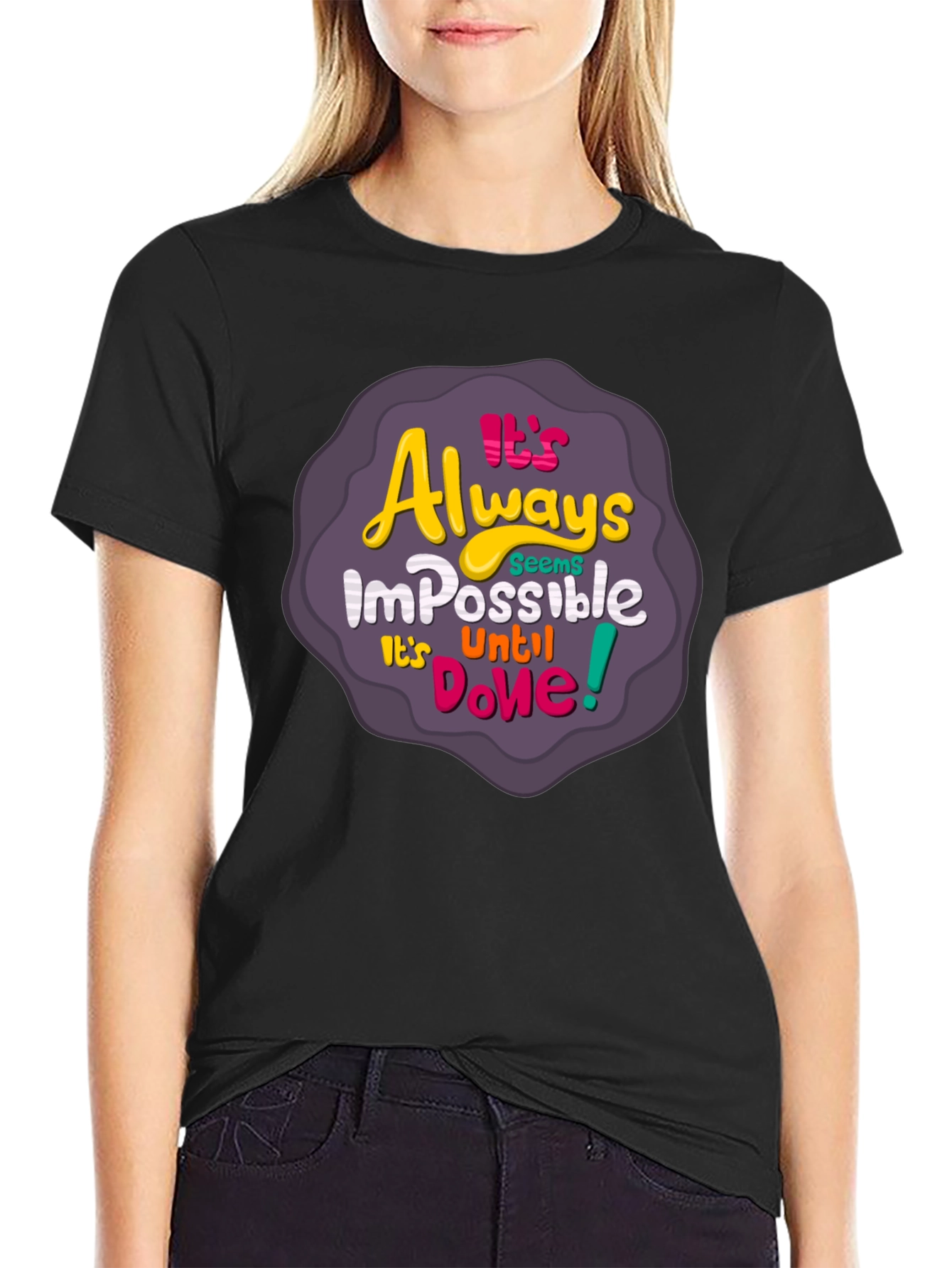 Black It's Always Impossible T-Shirt - Motivational Design view 2