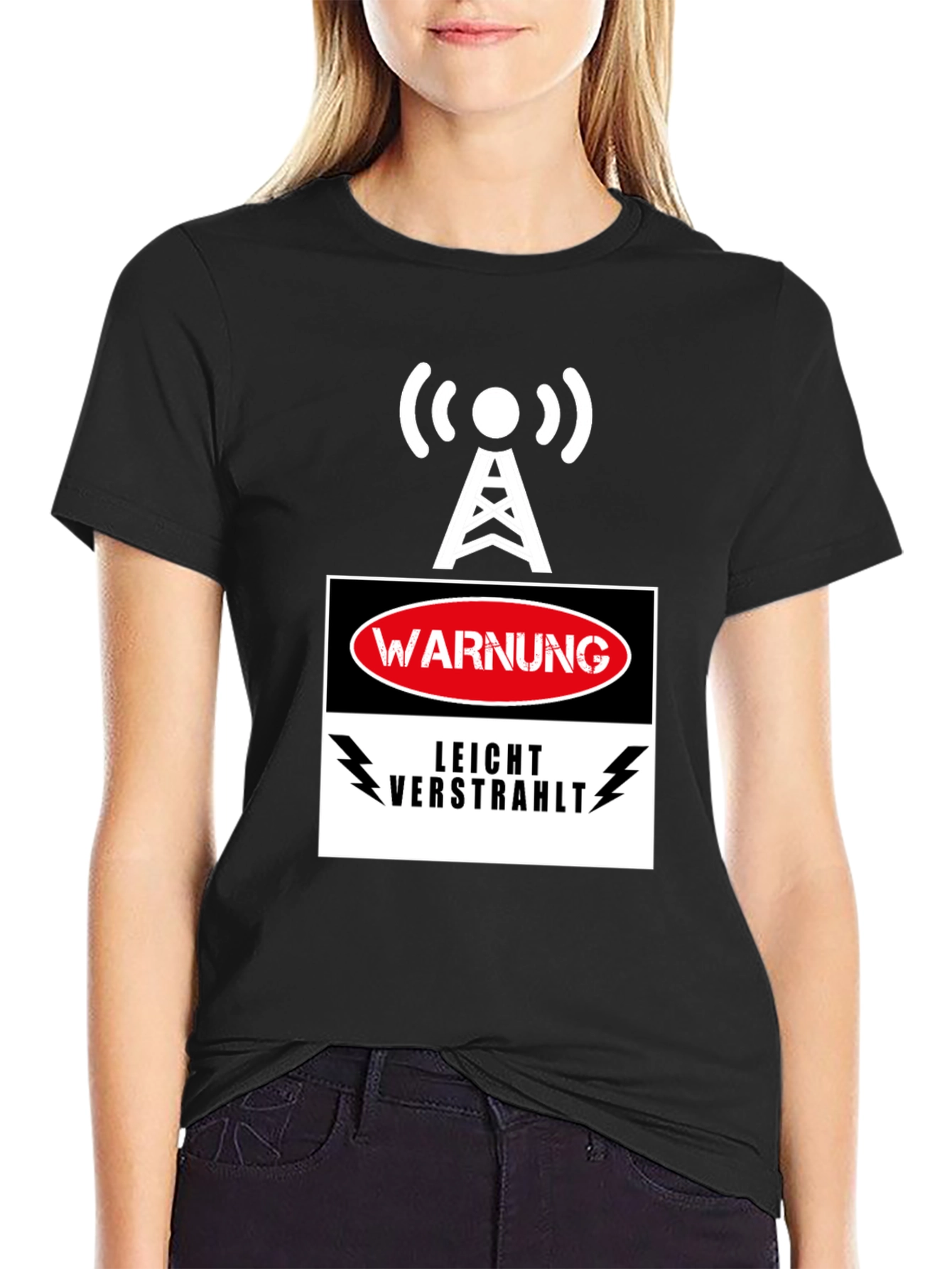 Black Warning Slightly Irradiated Men's Black T-Shirt view 2