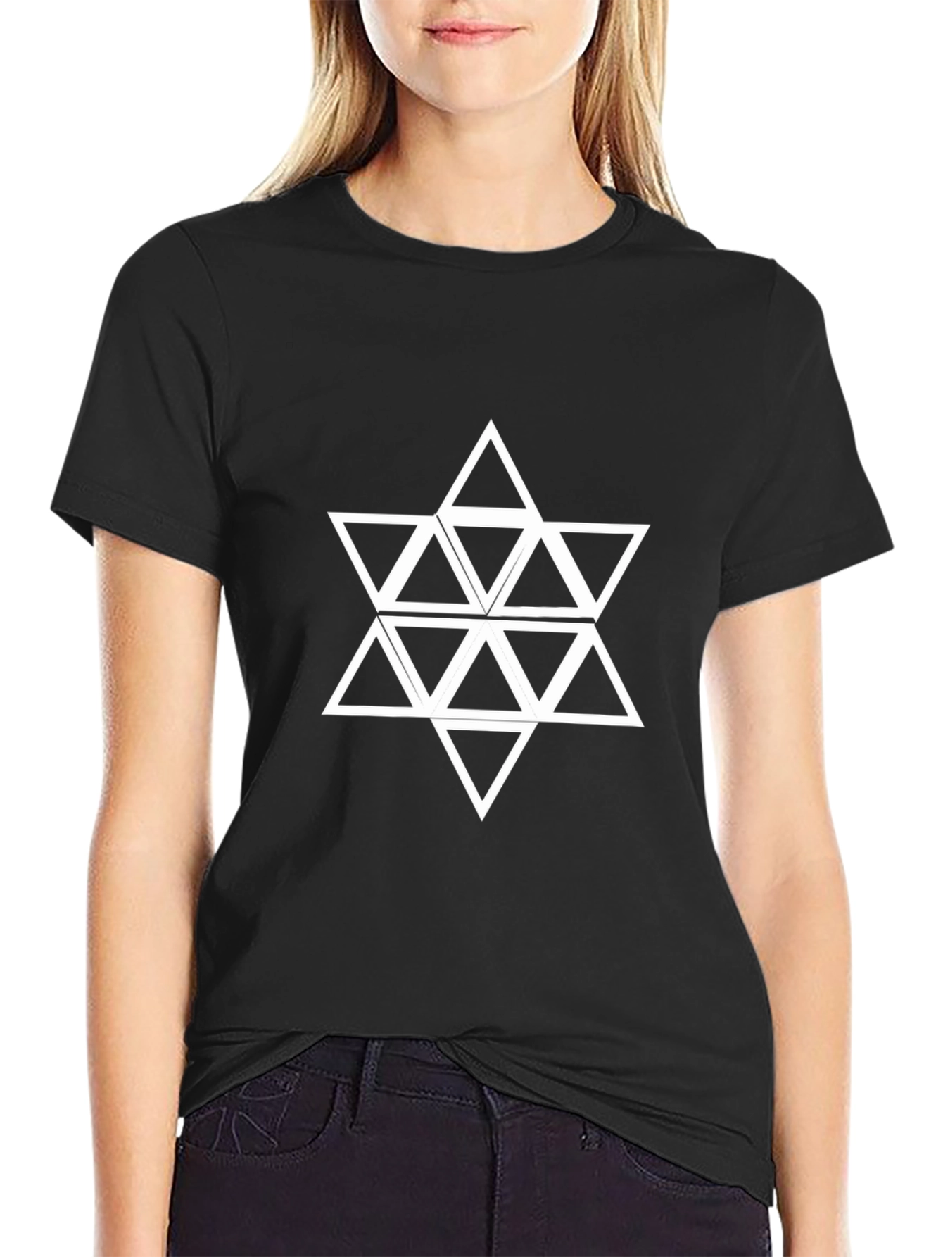 Black Geometric Triangle Star Graphic Tee - Black view 2