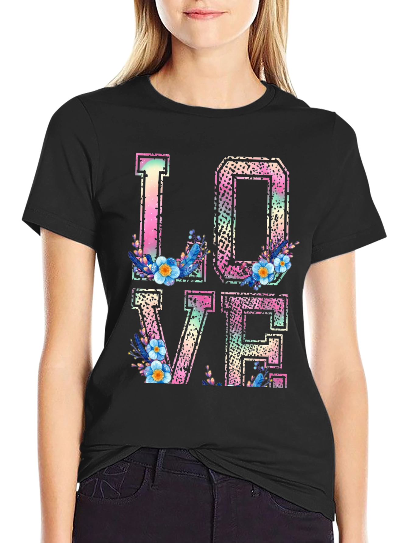 Black Floral LOVE Graphic T-Shirt - Trendy Casual Wear view 2