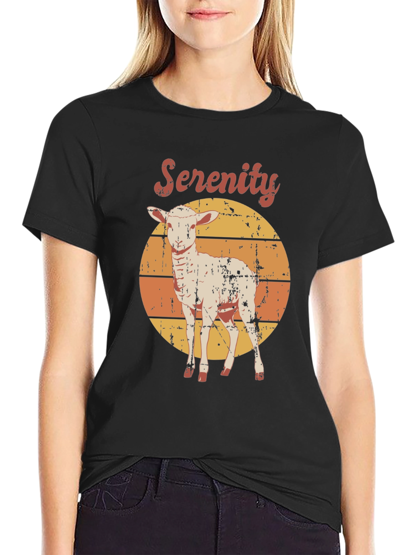 Black Serenity Lamb Graphic T-Shirt - Retro Style view 2