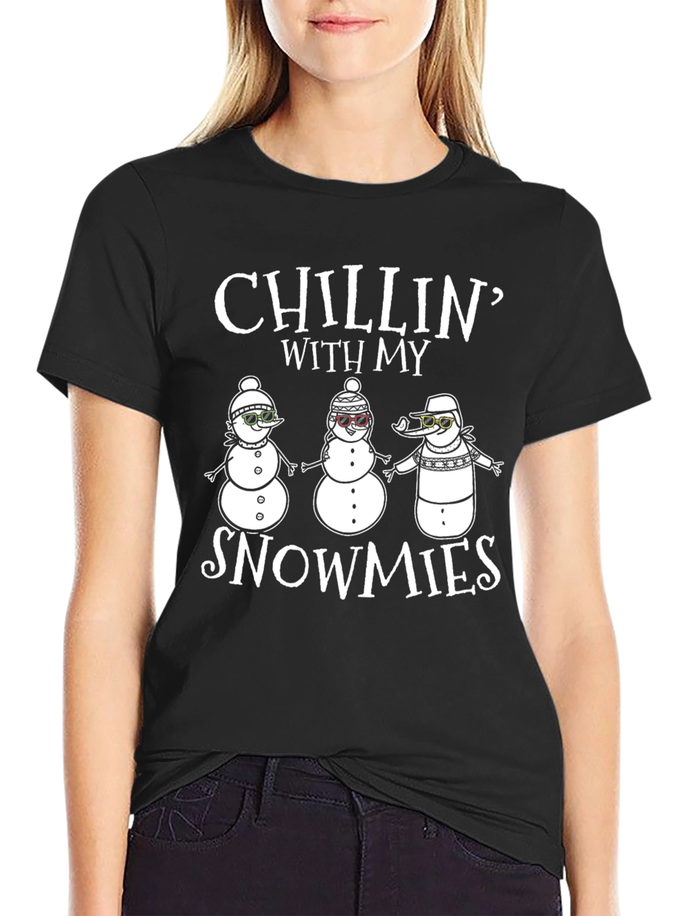 Black Chillin' with my Snowmies Graphic T-Shirt view 2