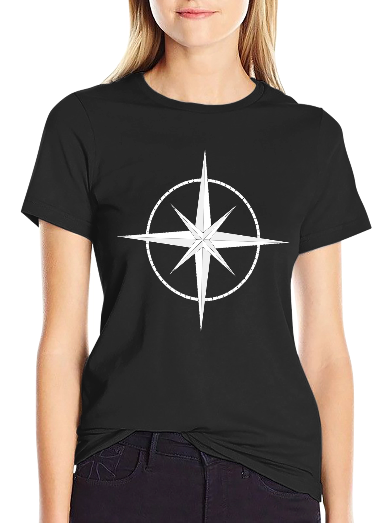 Black Compass Star Graphic T-Shirt - Stylish Black Cotton Tee view 2