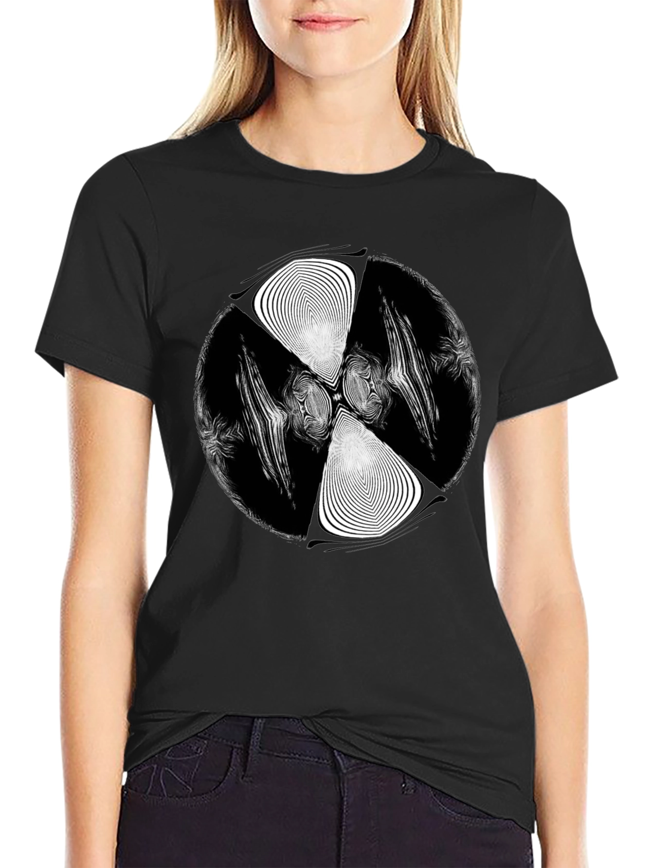 Black Abstract Vortex Graphic Black T-Shirt view 2