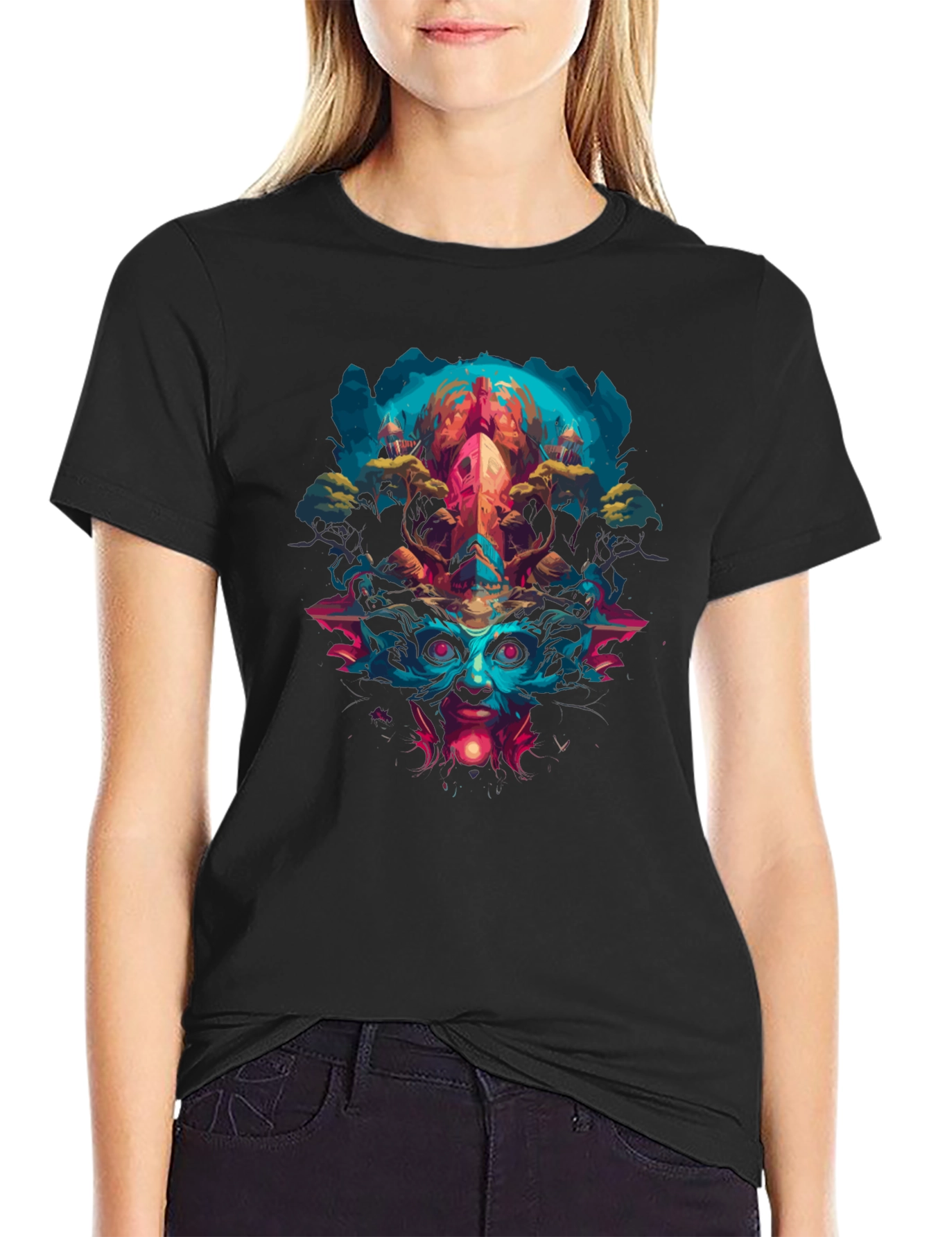 Black Mystic Creature Graphic Tee - Unique Design view 2