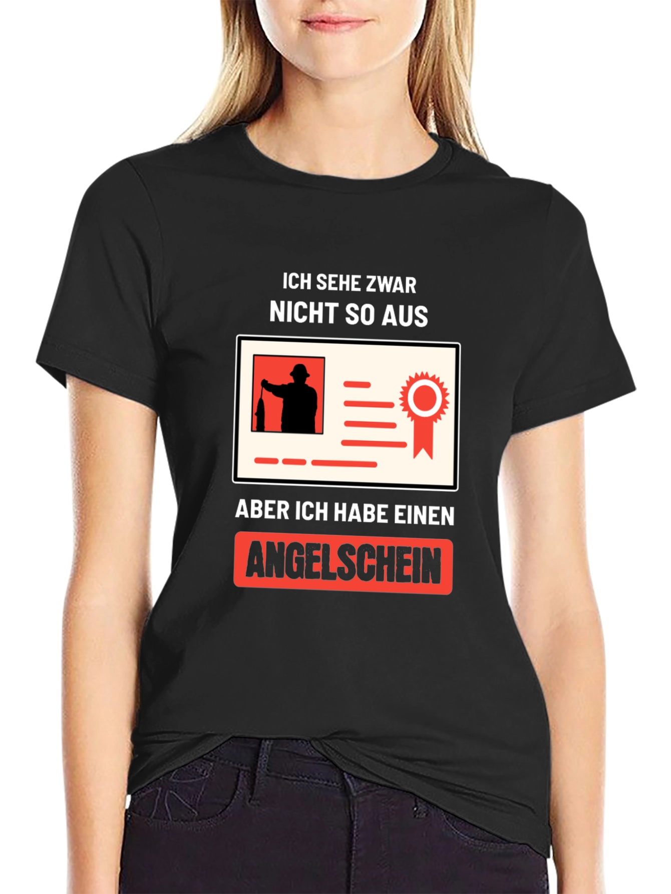 Black Funny Angler Fishing License T-Shirt view 2