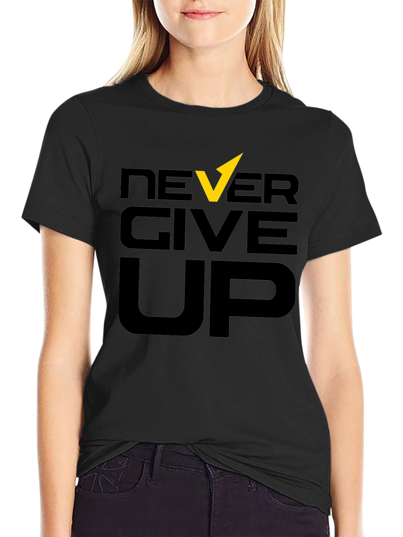Black Never Give Up Graphic Tee - Motivational Design view 2