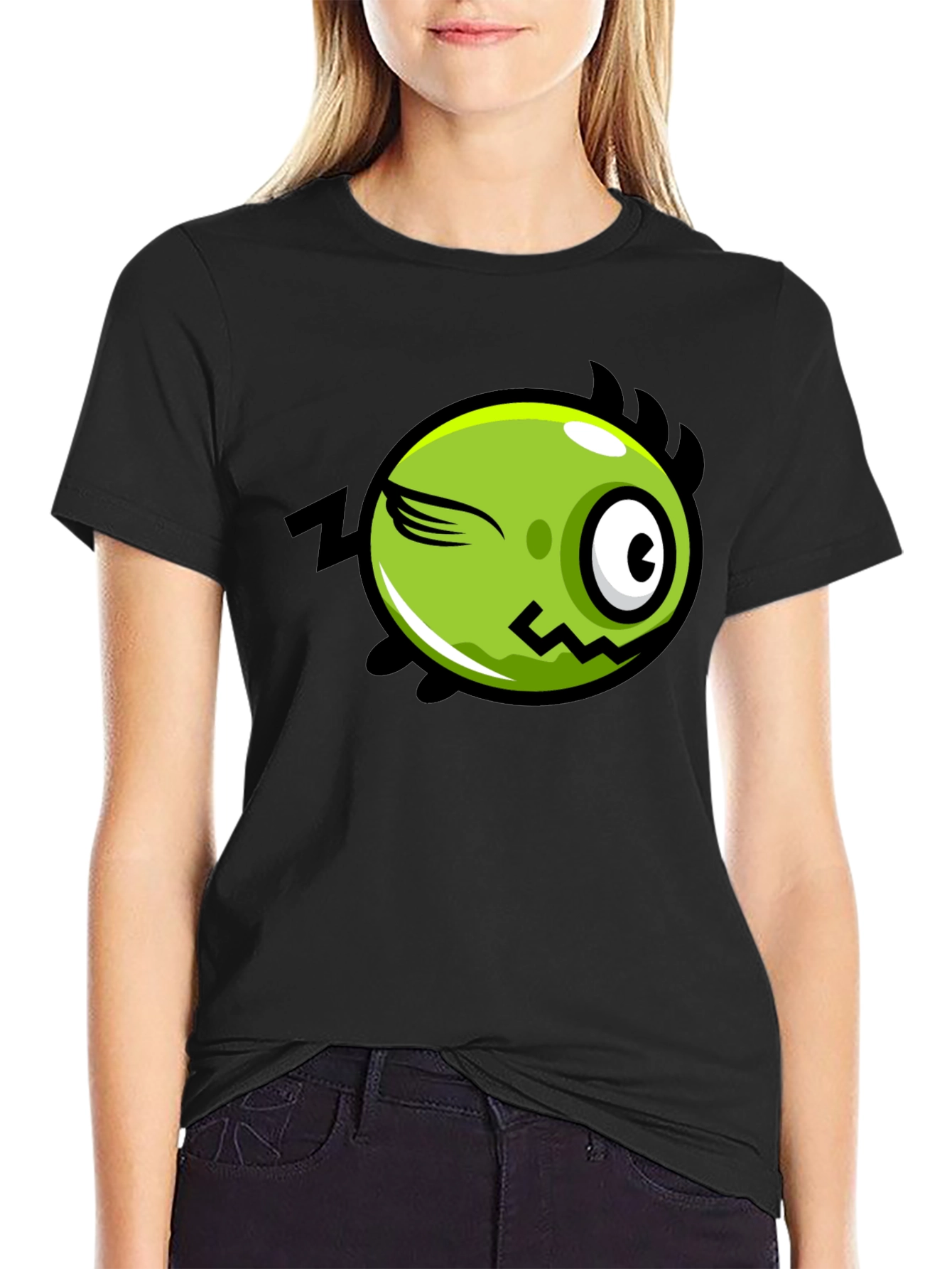 Black Funny Green Monster Graphic Tee - Black view 2