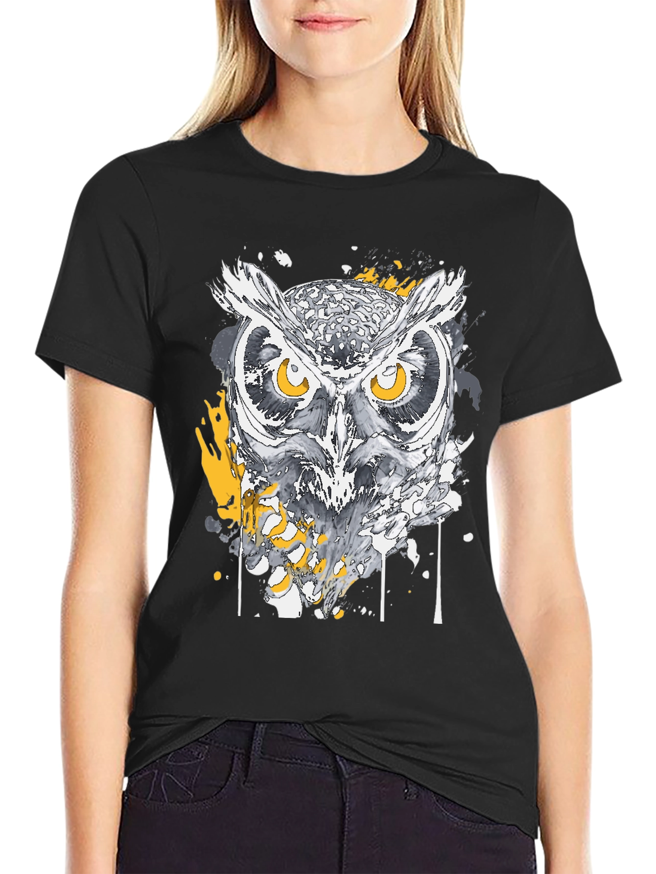 Black Owl Graphic Print Black T-Shirt view 2