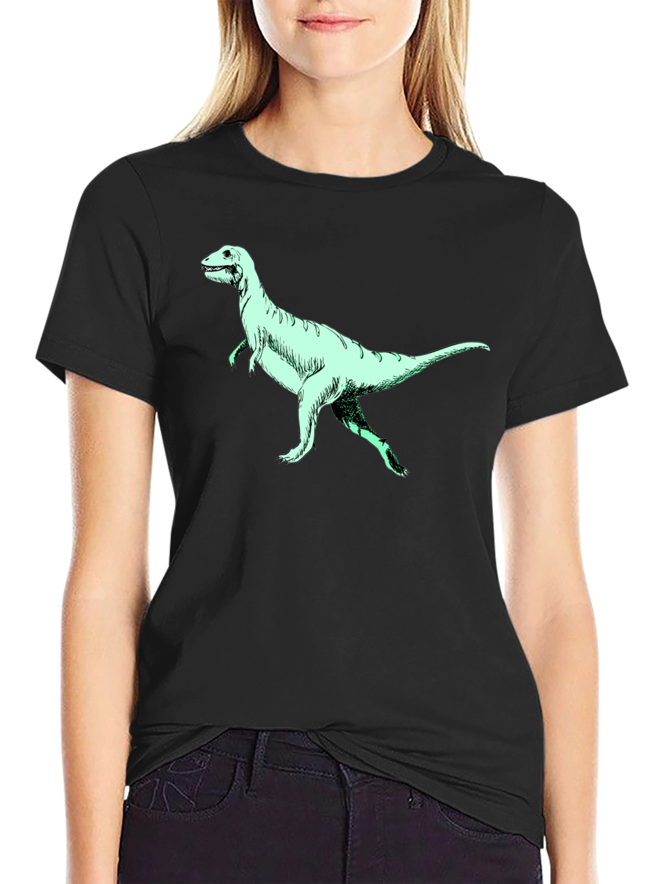 Black Dinosaur Graphic Tee - Black Crew Neck T-Shirt view 2