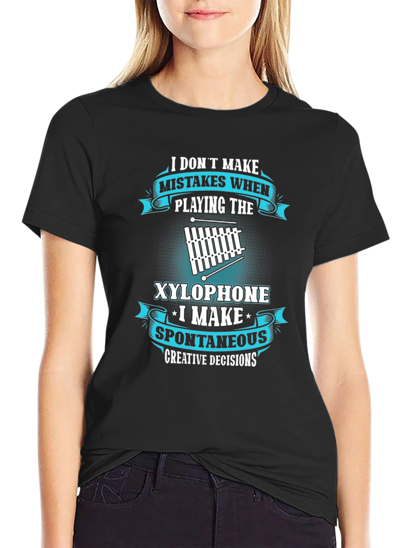 Black Funny Xylophone Player T-Shirt - Spontaneous Decisions view 2