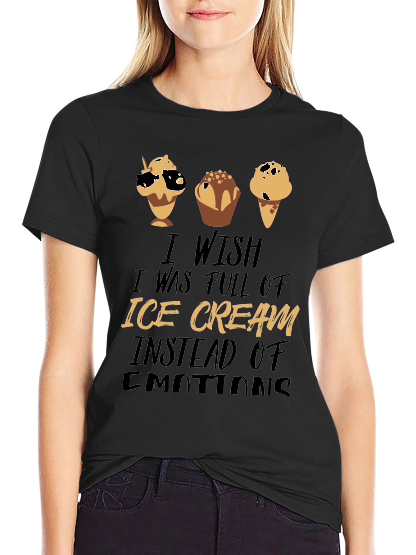 Black Ice Cream Emotions Black Graphic T-Shirt view 2