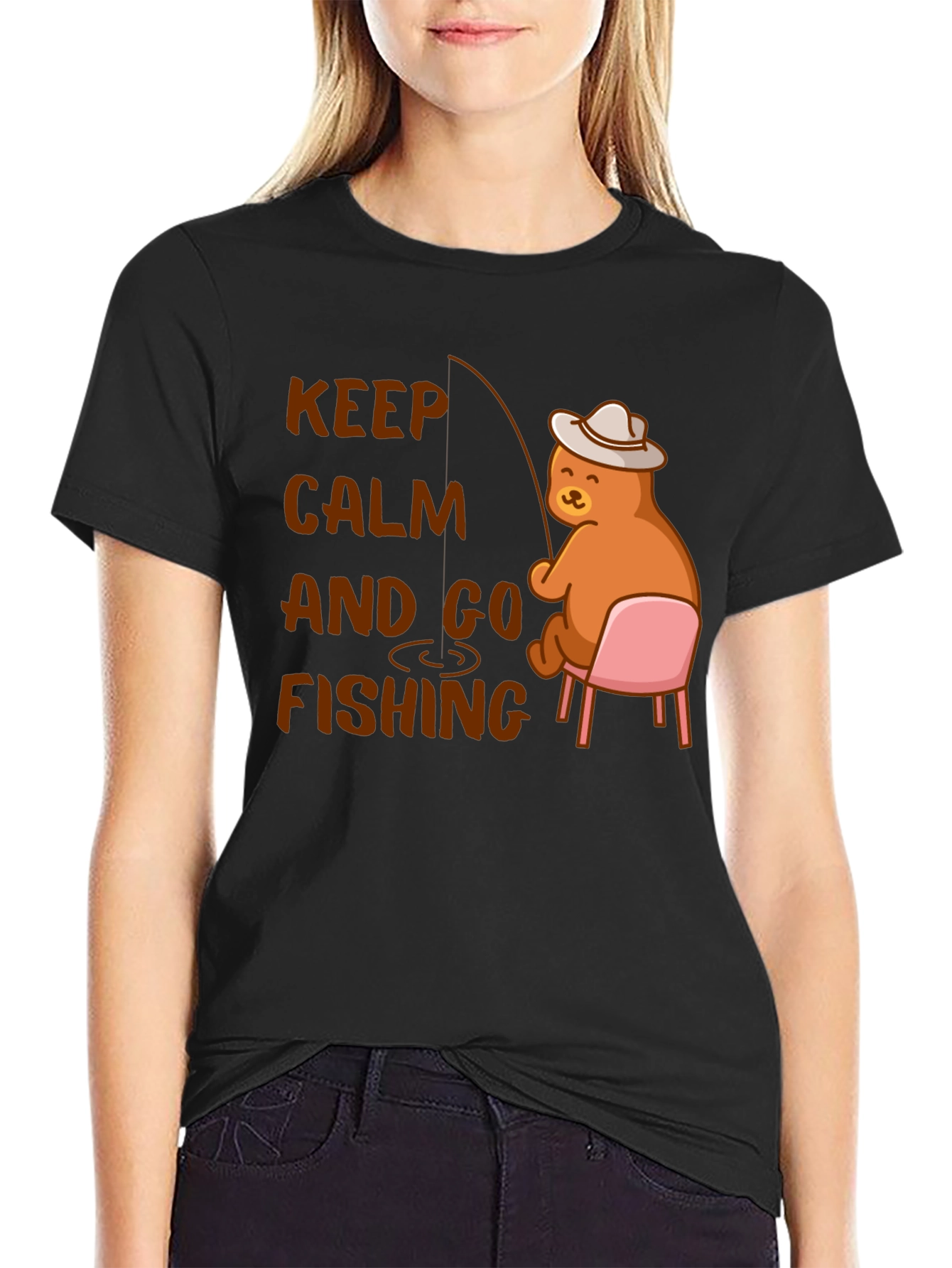 Black Keep Calm and Go Fishing T-Shirt view 2