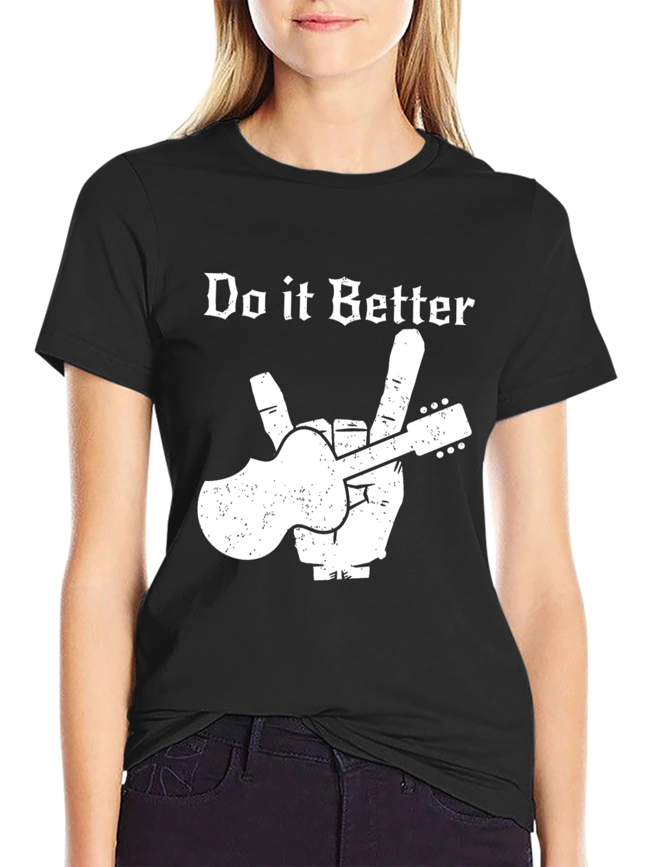 Black Do it Better Guitar Peace Sign Black T-Shirt view 2