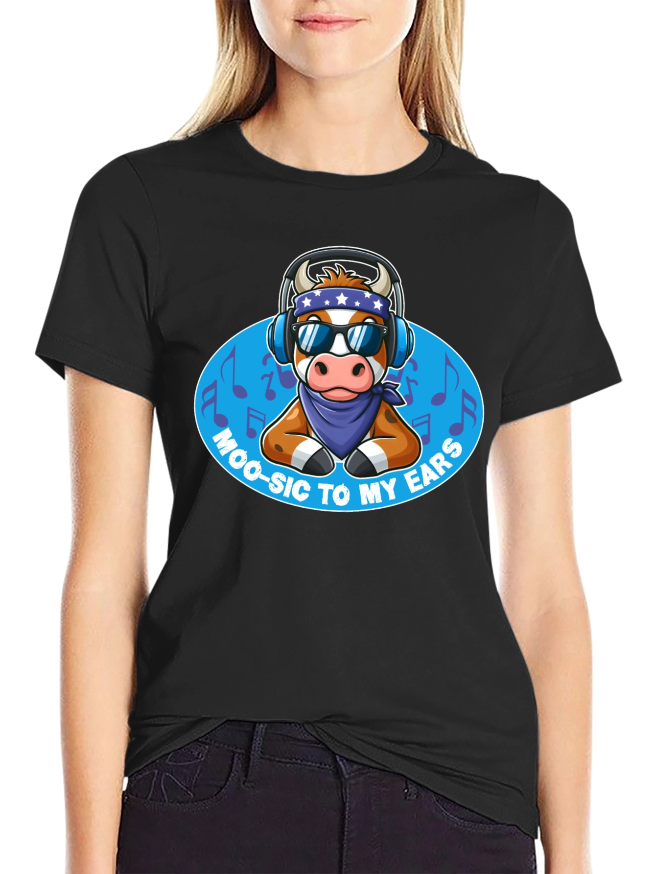 Black Cow Music Lover T-Shirt - Moo-sic to My Ears view 2