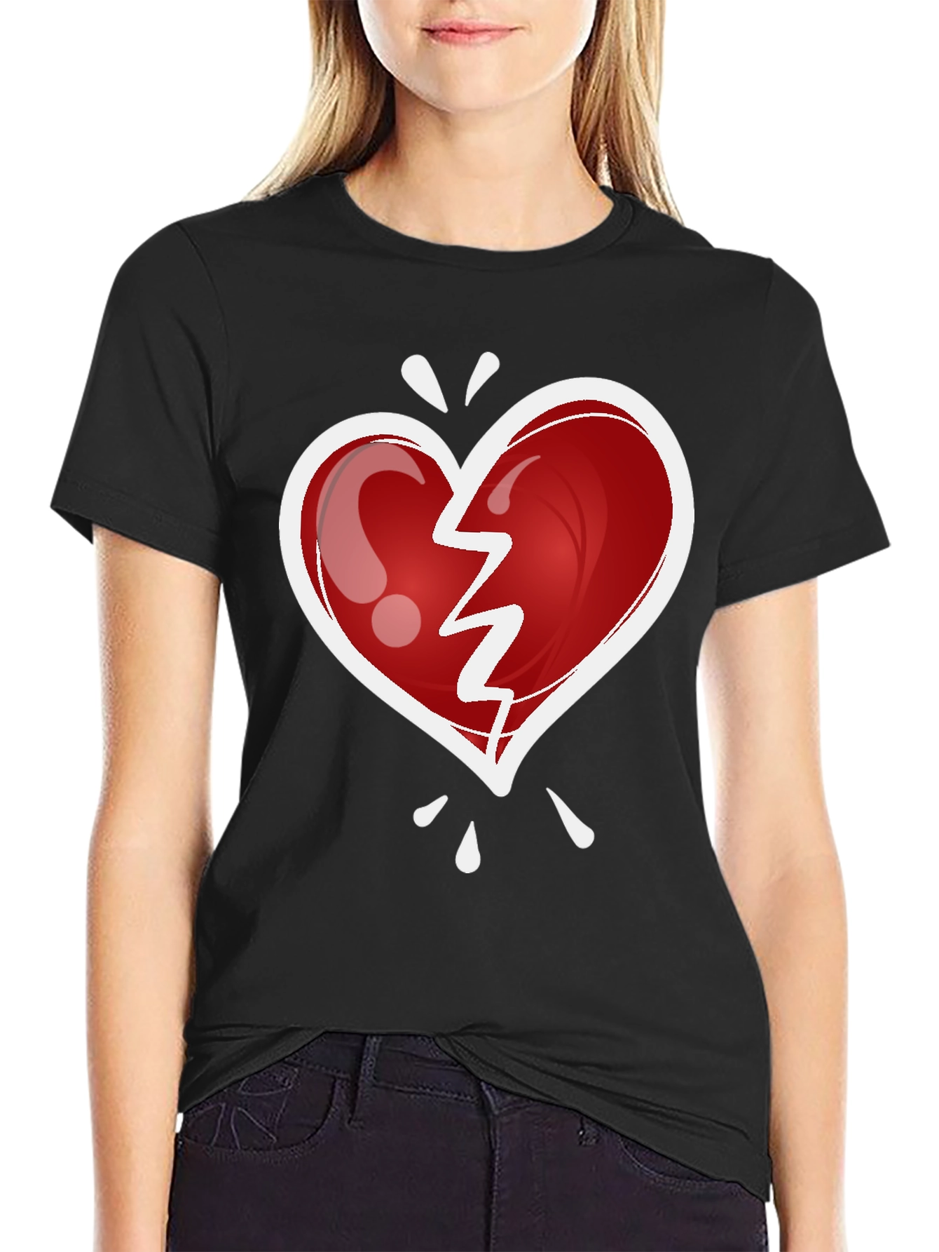 Black Broken Heart Graphic Tee - Trendy Casual Wear view 2