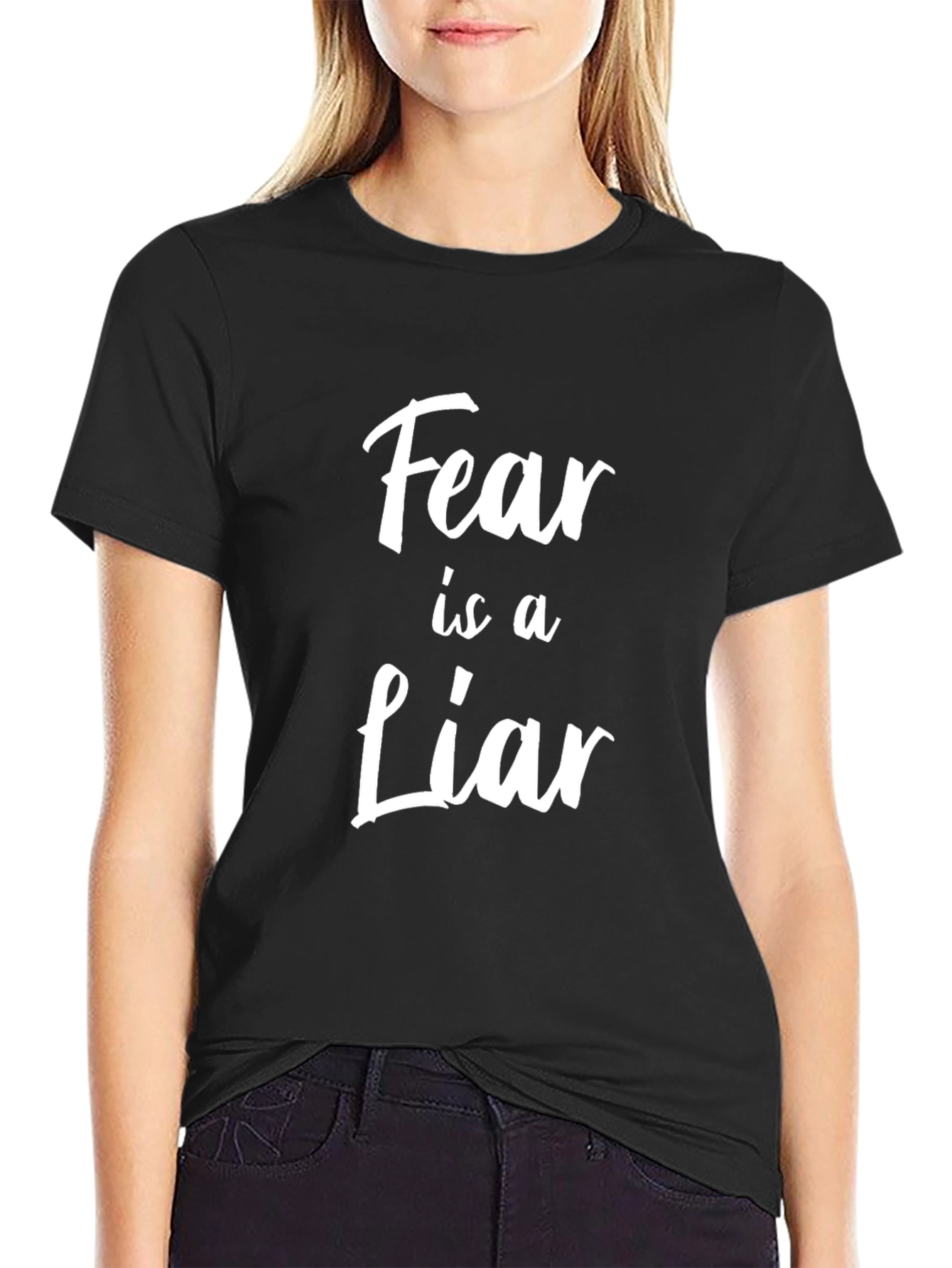 Black Fear is a Liar Graphic Tee - Black Casual T-Shirt view 2
