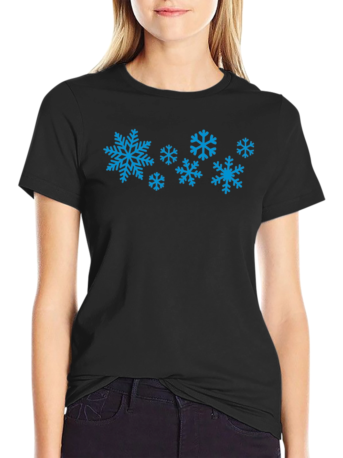 Black Snowflake Graphic Tee - Black Cotton Blend view 2