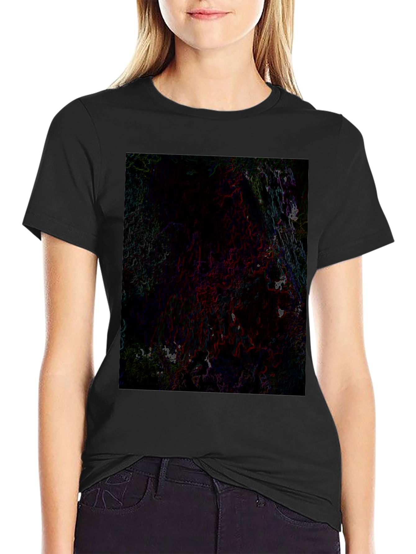 Black Abstract Graphic Black T-Shirt view 2