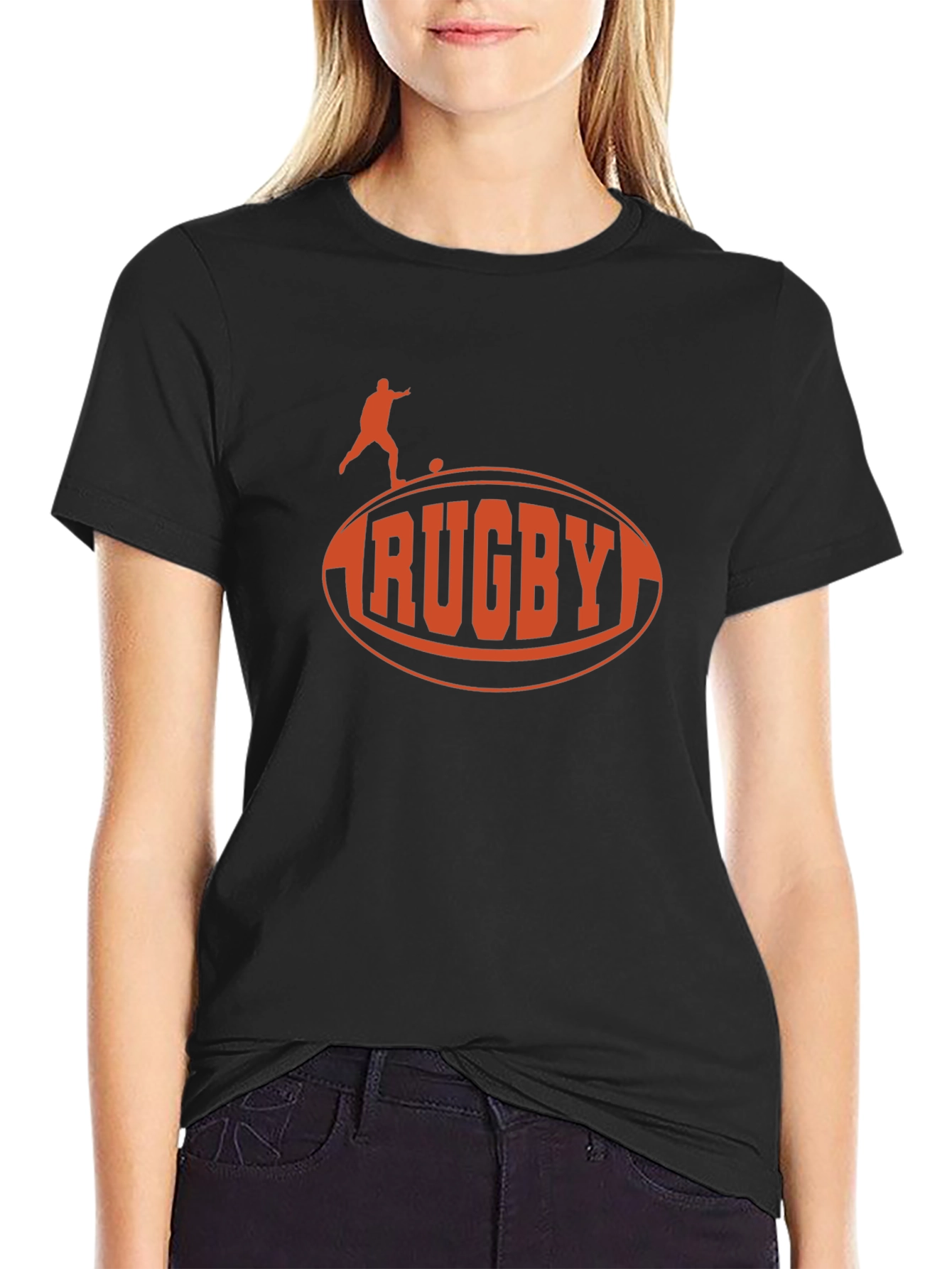 Black Rugby Graphic Tee - Black Cotton T-Shirt view 2