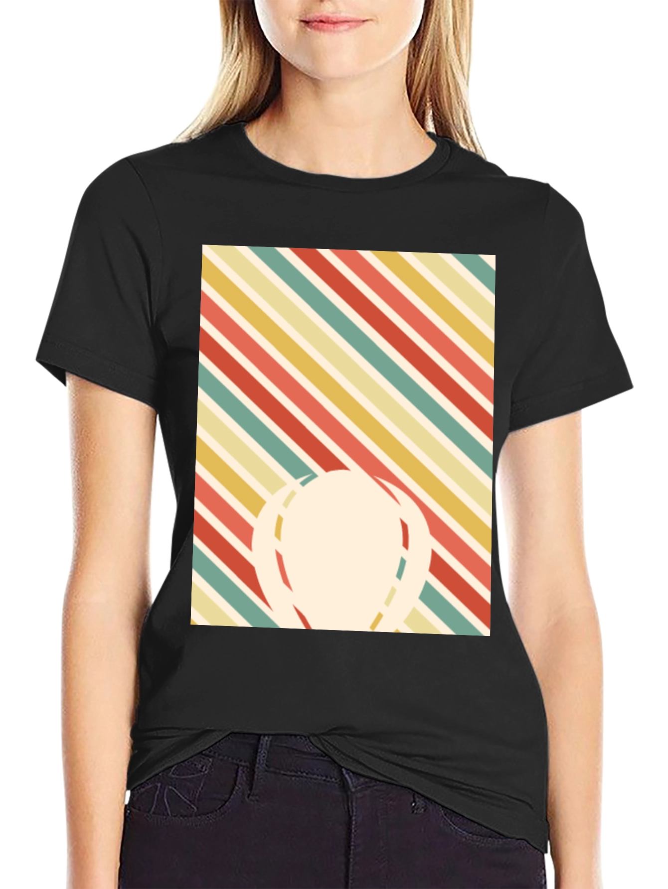 Black Retro Striped Graphic Tee - Men's Black T-Shirt view 2