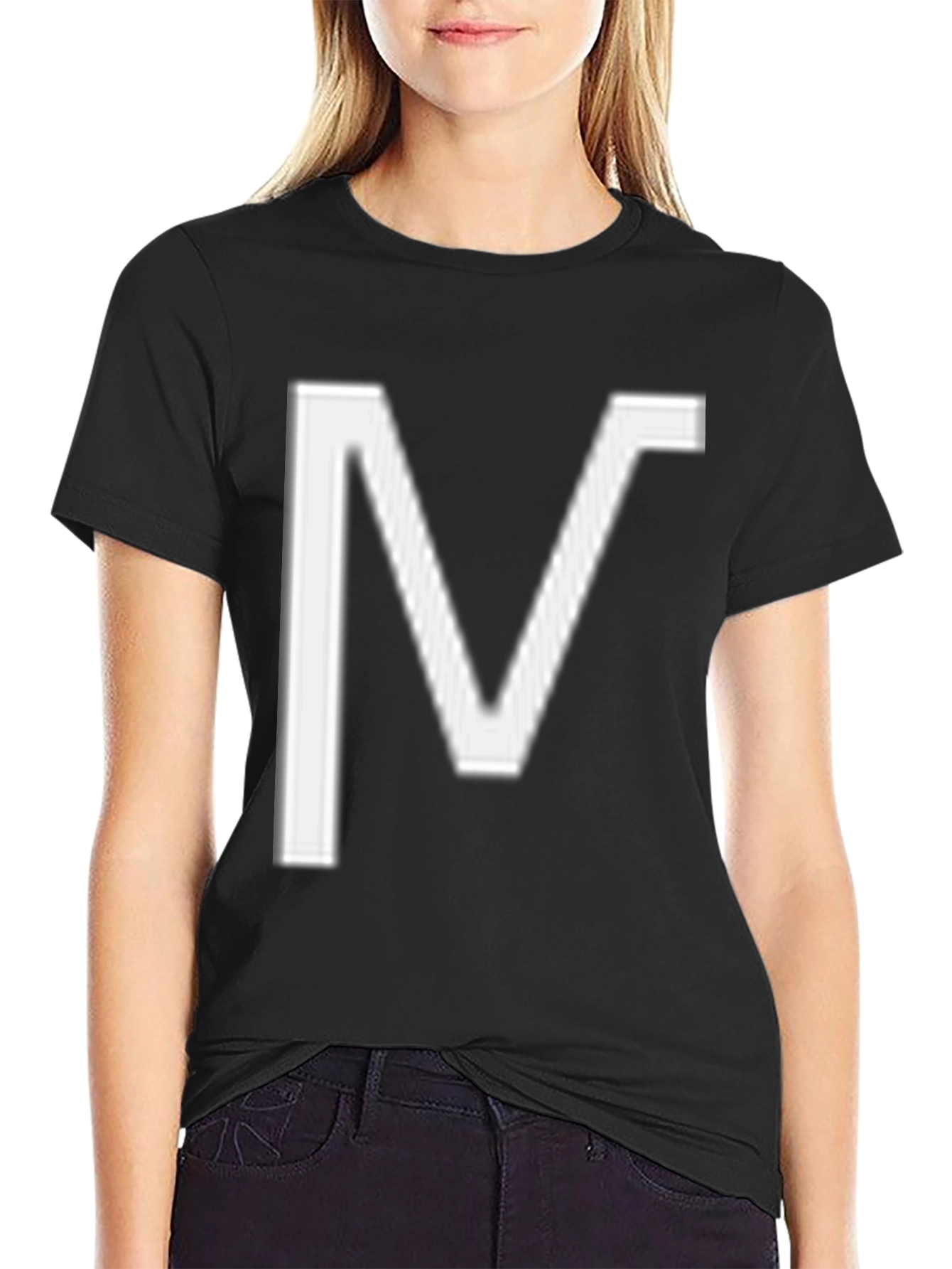 Black Bold "V" Graphic Tee - Black Cotton Blend view 2