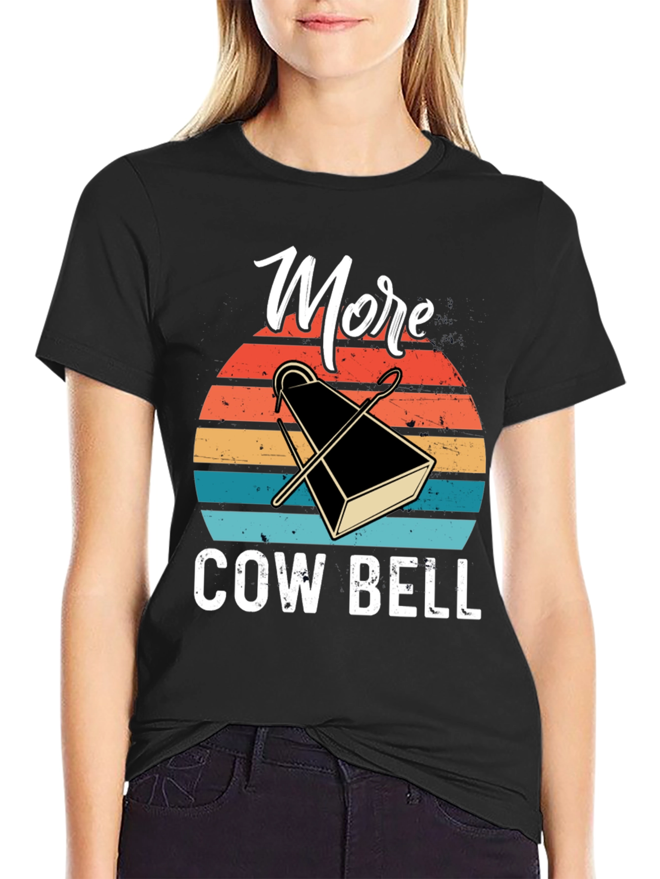 Black More Cowbell T-Shirt - Retro Design view 2