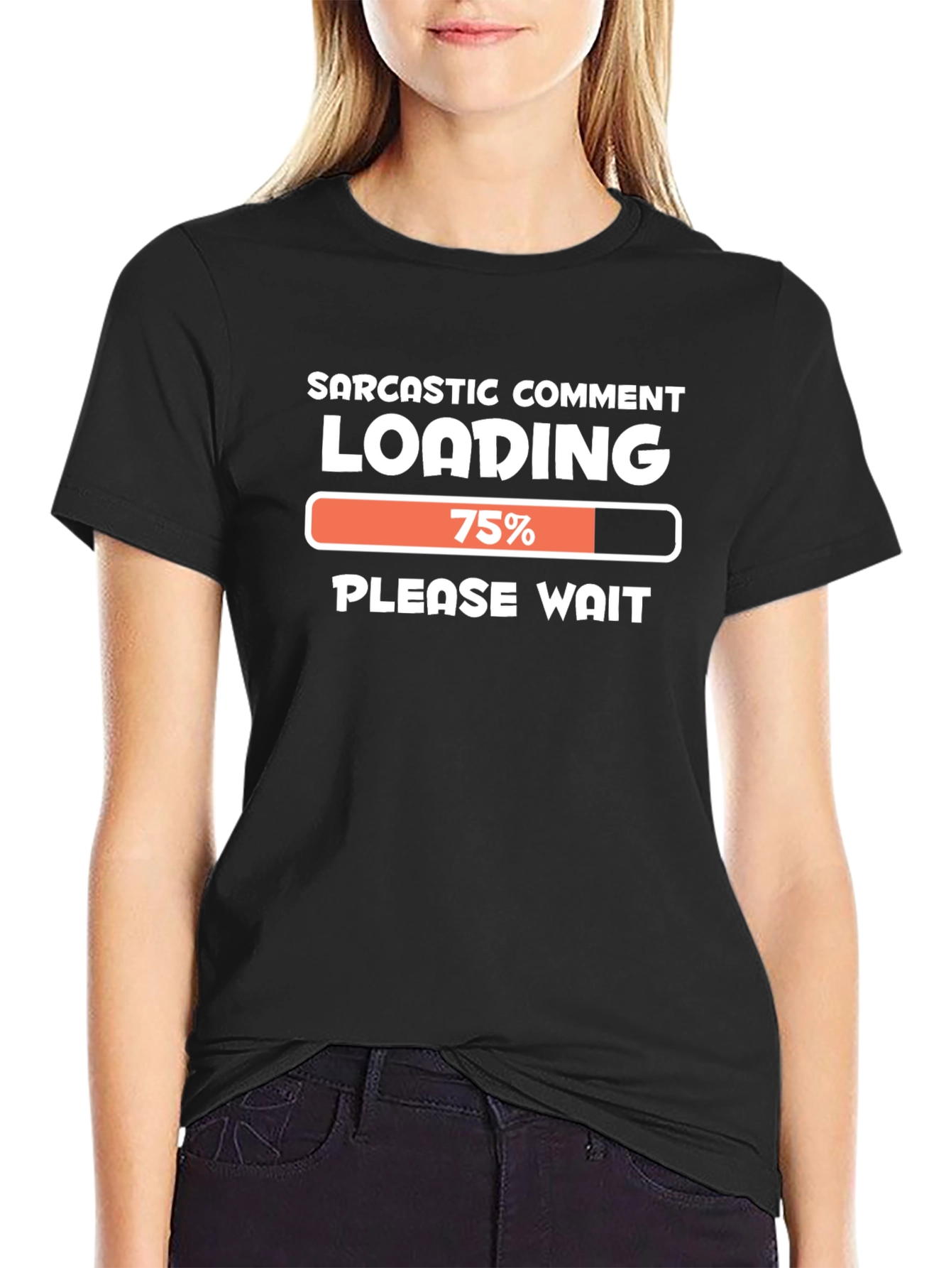 Black Sarcastic Comment Loading T-Shirt Funny Novelty Tee view 2