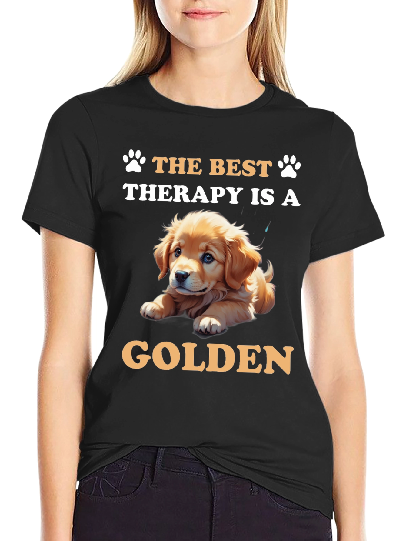 Black Best Therapy Golden Retriever T-Shirt view 2