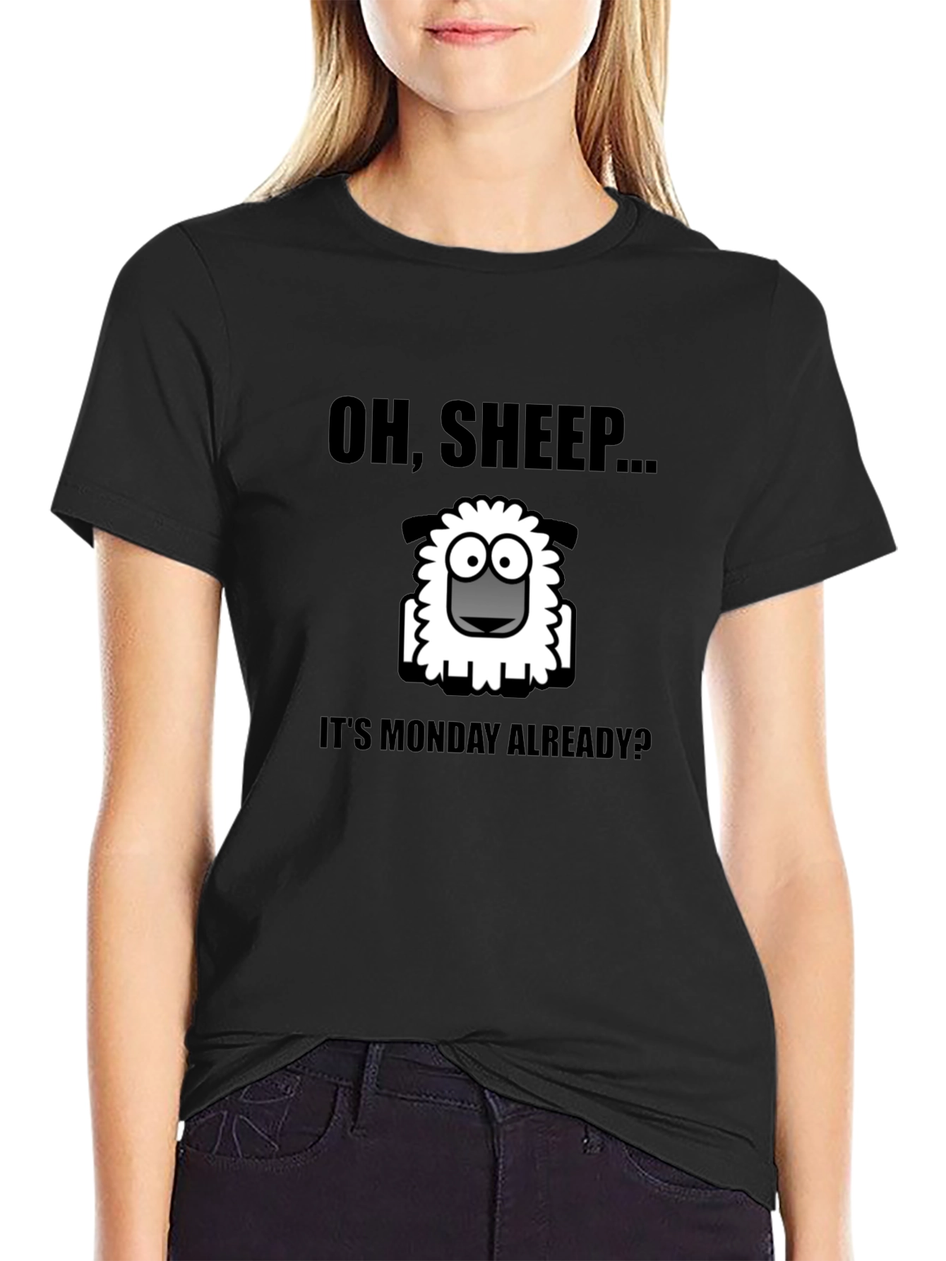 Black Oh, Sheep... It's Monday Already? T-Shirt view 2
