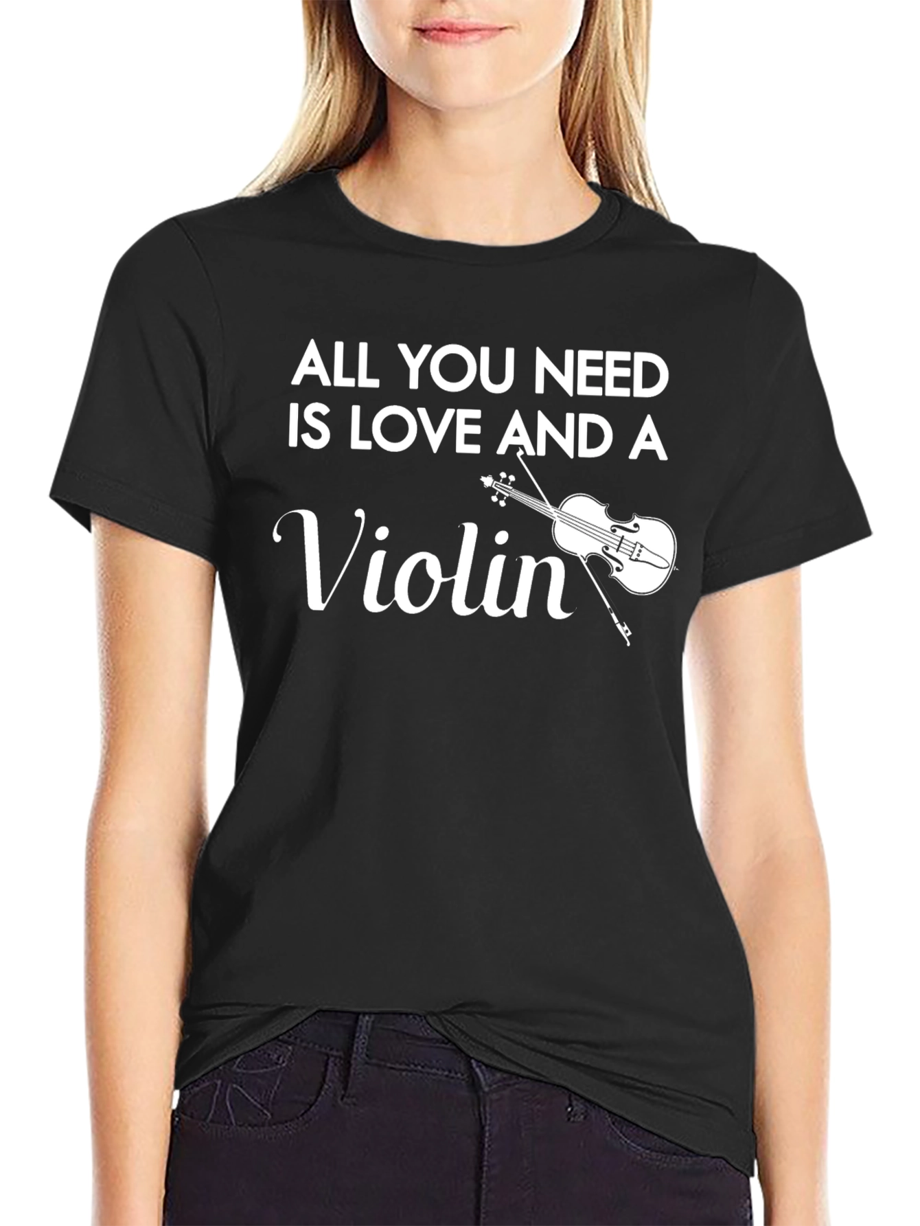 Black All You Need is Love & A Violin T-Shirt view 2