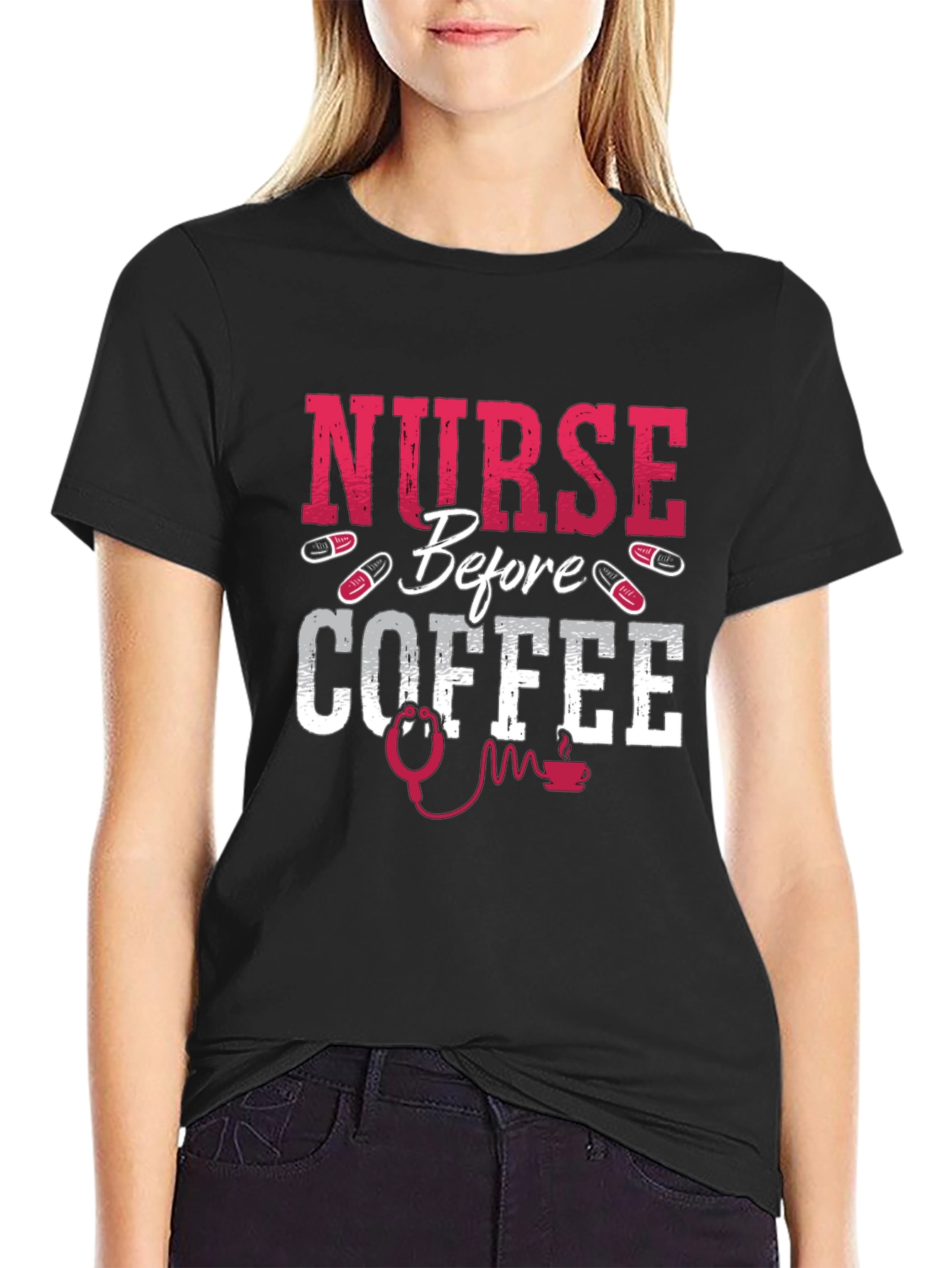 Black Nurse Before Coffee Graphic Tee view 2