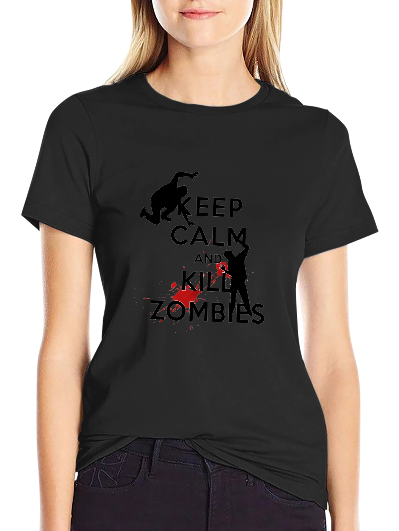 Black Keep Calm Kill Zombies T-Shirt - Black view 2