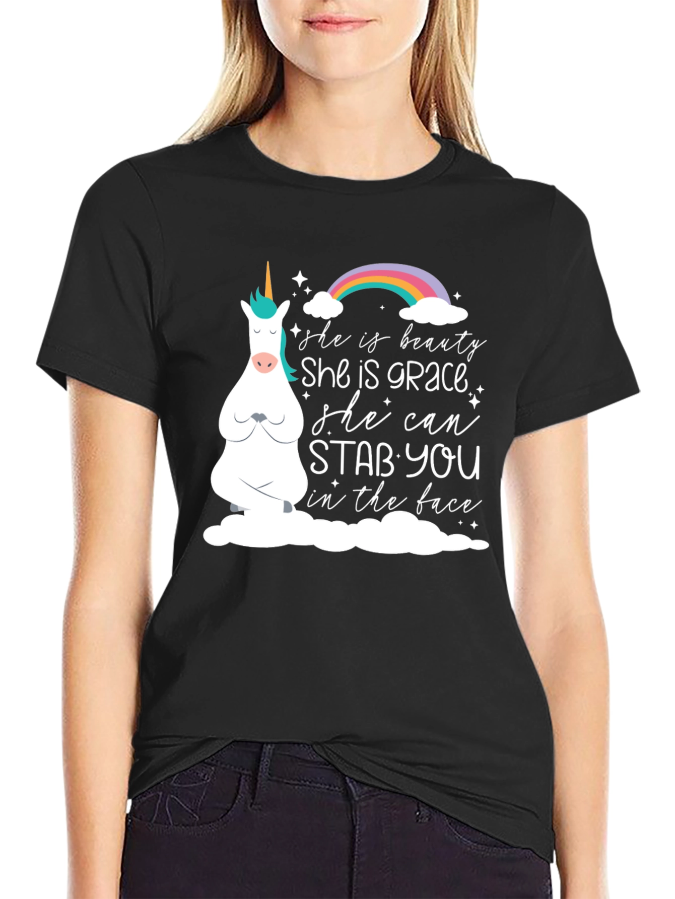 Black Unicorn Humor Graphic Tee - She Can Stab You view 2