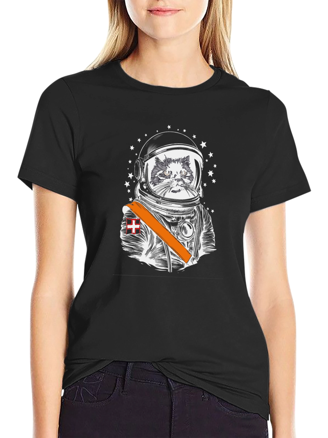 Black Astronaut Cat Graphic Tee - Space Explorer view 2