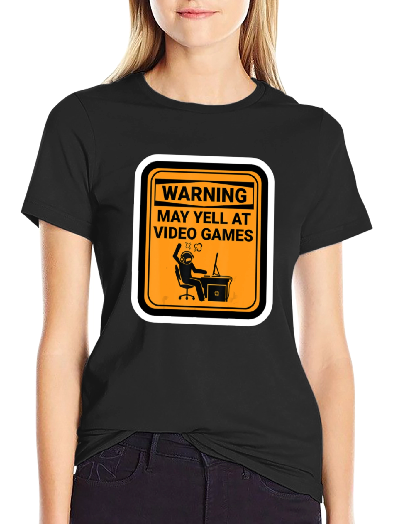 Black Warning: May Yell At Video Games - Graphic Tee view 2