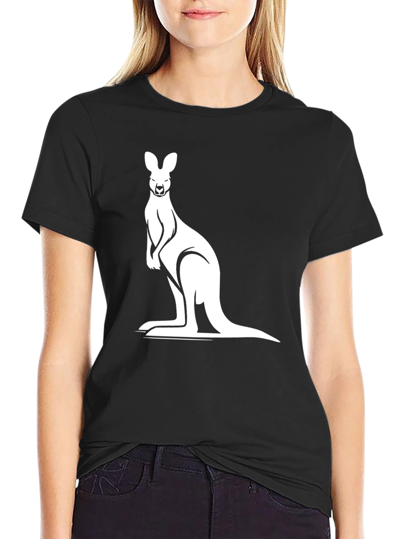 Black Kangaroo Graphic Tee - Black Cotton Comfort view 2
