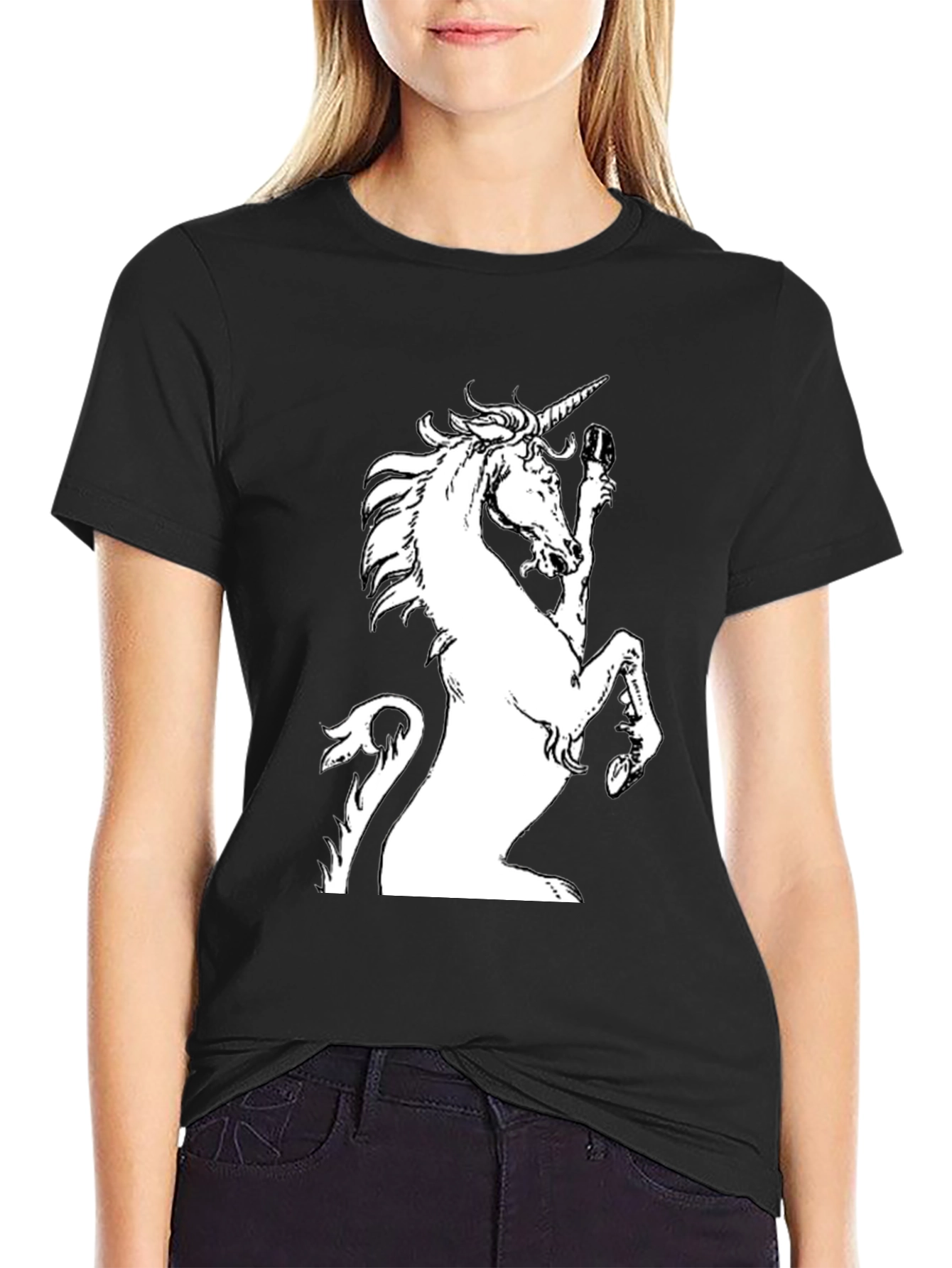 Black Unicorn Graphic Tee - Black Cotton Shirt view 2